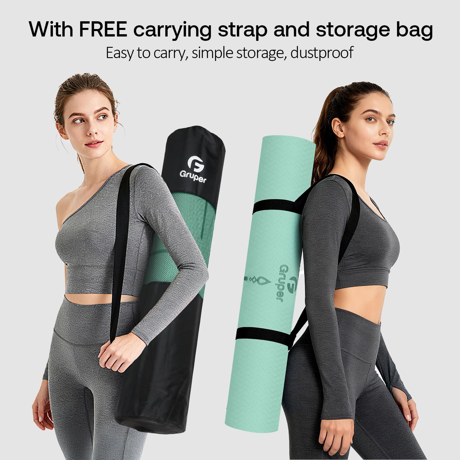 Gruper Yoga Mat Non Slip TPE Extra Wide Yoga Mat with Alignment Mark, 72"L x 32"W x 0.32"/0.24"Th (183cm x 80cm x 8mm/6mm), Anti-Tear Exercise Mat with Carrying Strap and Bag, Workout Mats for Yoga, Pilates