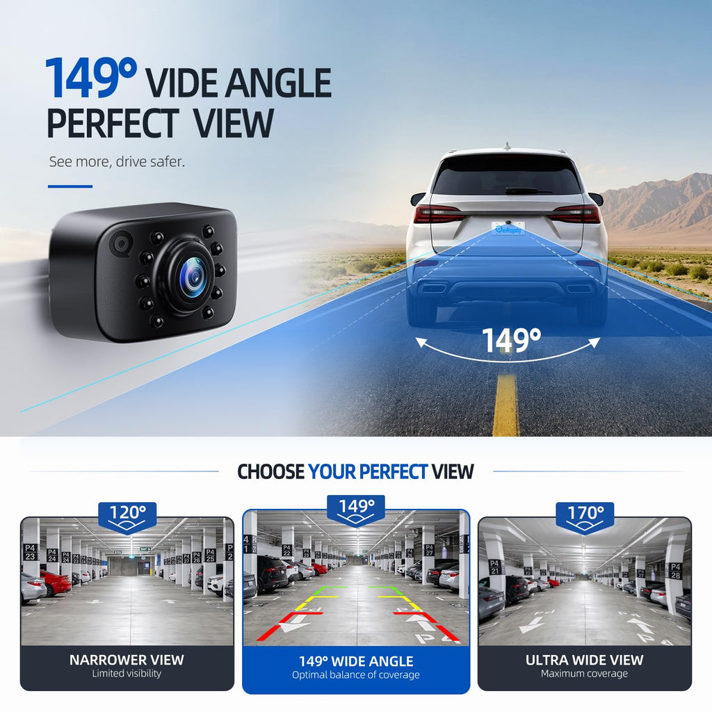 eRapta ERT01 HD Backup Camera Rear View License Plate Reverse Camera Universal for Pickup Truck Car SUV 149 Degree Perfect Angle Night Vision IP69K Level Waterproof
