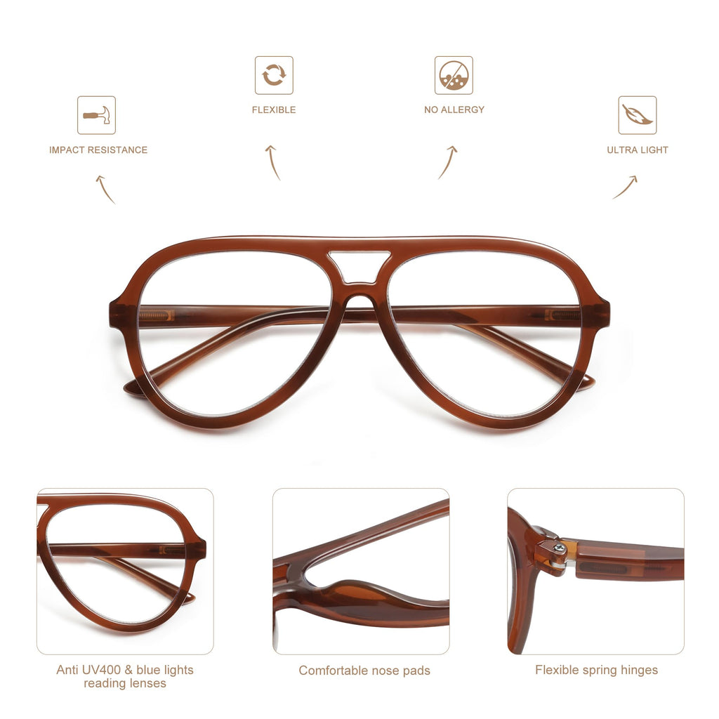 AMOMOMA 3 Pack Retro Oversized Aviator Reading Glasses for Women Men,Classic Large Reader Blue Light Computer Frame AM6111