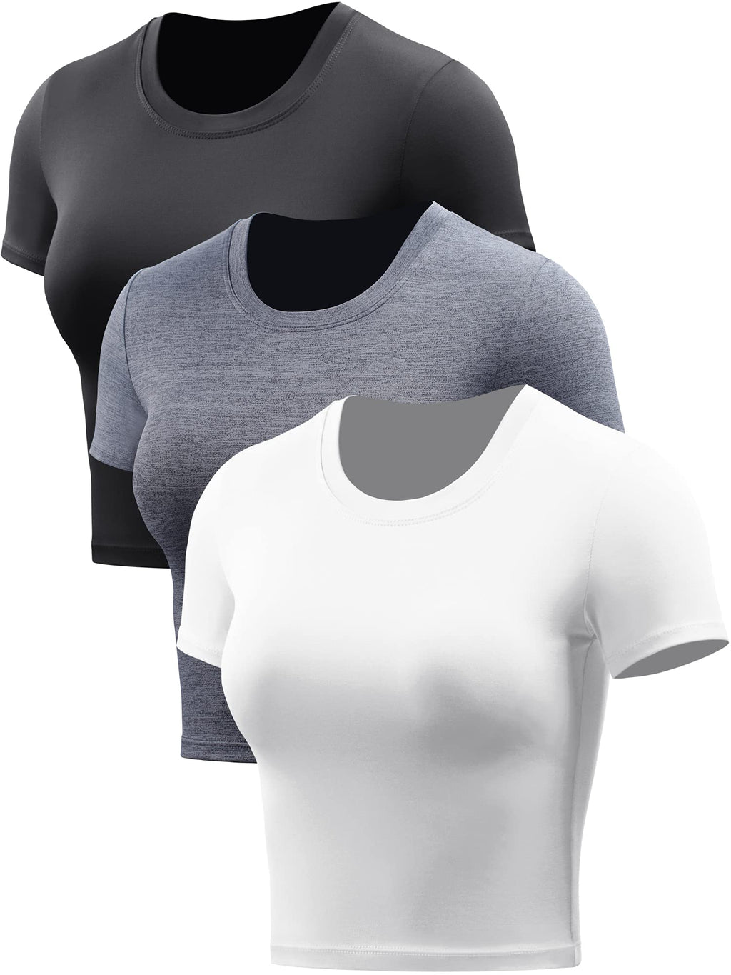 CADMUS Women's Dry Fit Crop Top Yoga Short Sleeve Shirts Crew Neck Athletic Running Tee 3 Pieces