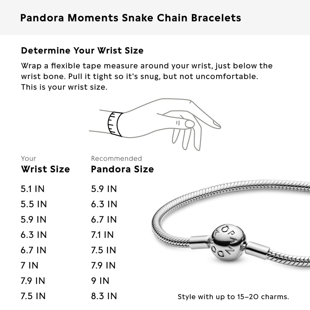 PANDORA Moments Snake Chain Bracelet - Hand-Finished Charm Bracelet - Jewelry for Her with Gift Box - Compatible Moments Charms - Sterling Silver