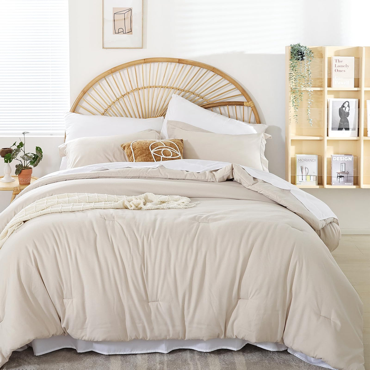 Beige Twin Comforter Set with Sheets - 5 Pieces Bed in a Bag Twin