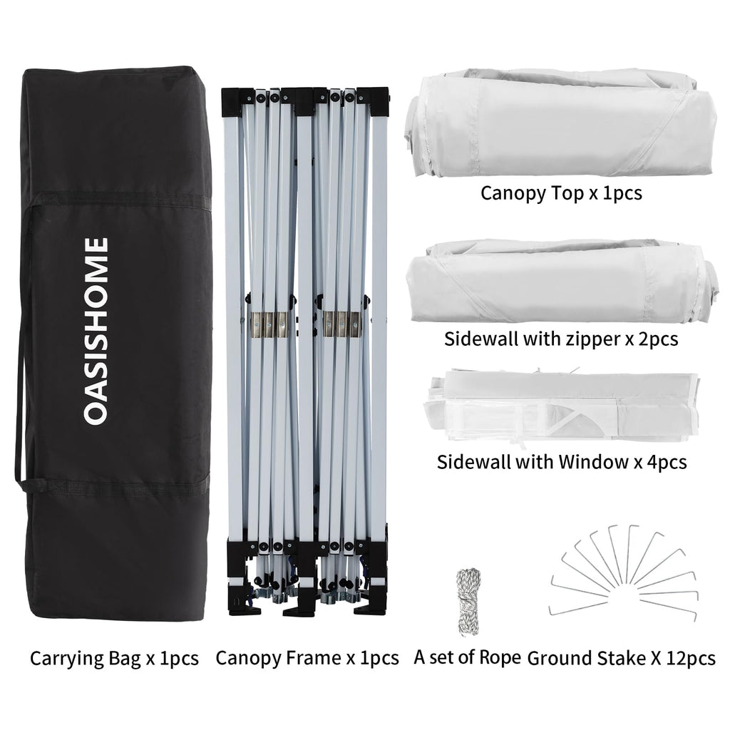OASISHOME Canopy Tent 10'x10' Pop Up Gazebo with 1-Person Set Up, 4 Sidewalls, Wheeled Bag, Waterproof UV Protection Heavy-Duty Steel Frame Shelter for Patio Outdoor Wedding Party Event (Black,10x10)