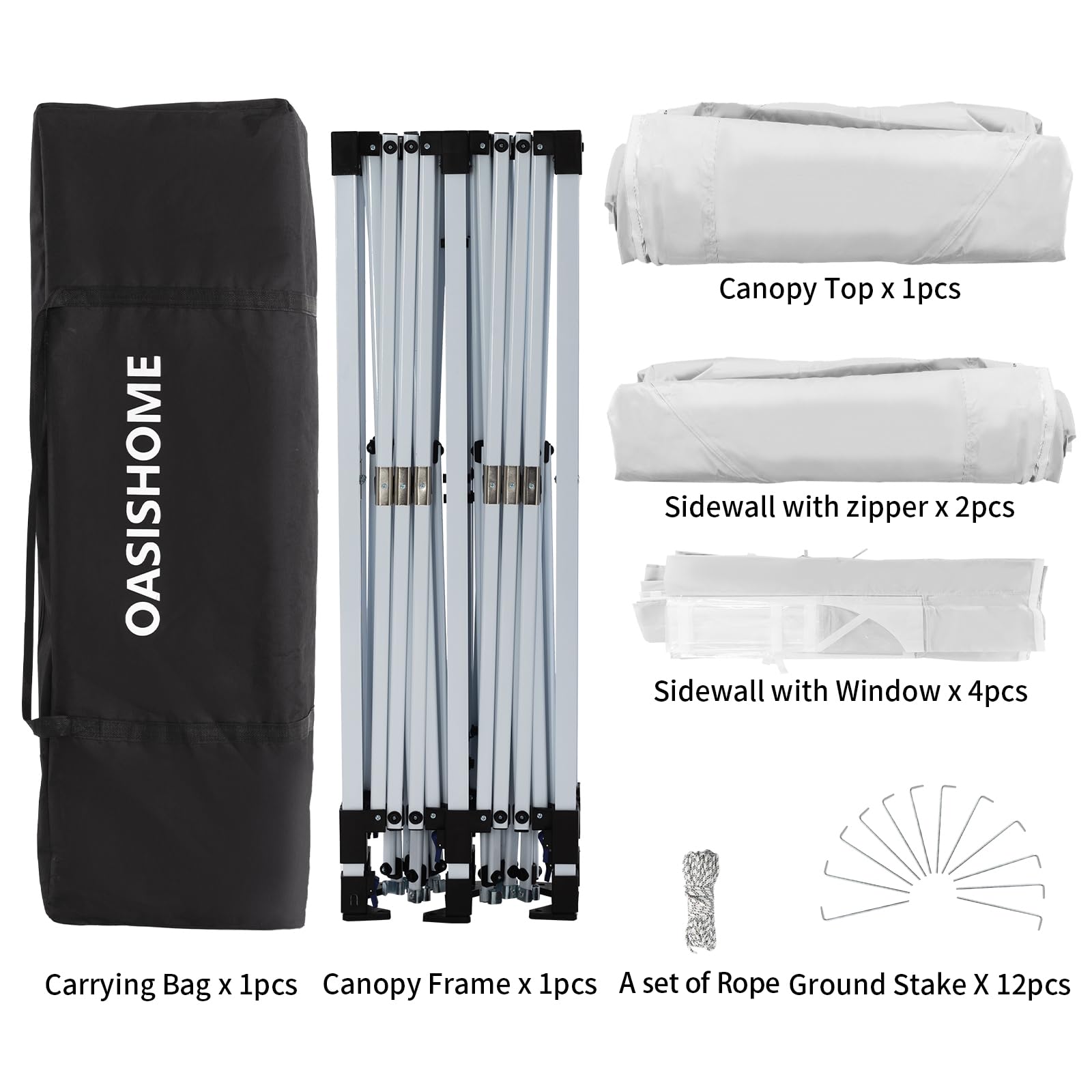 OASISHOME Canopy Tent 10'x10' Pop Up Gazebo with 1-Person Set Up, 4 Sidewalls, Wheeled Bag, Waterproof UV Protection Heavy-Duty Steel Frame Shelter for Patio Outdoor Wedding Party Event (Black,10x10)