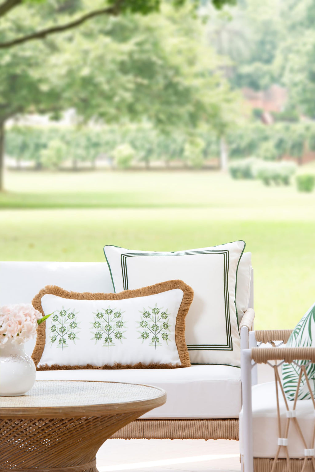 Hofdeco Premium Coastal Patio Indoor Outdoor Lumbar Pillow Cover Only, 12"x20" Water Repellent for Backyard, Couch, Baby Blue Green Floral with Piping