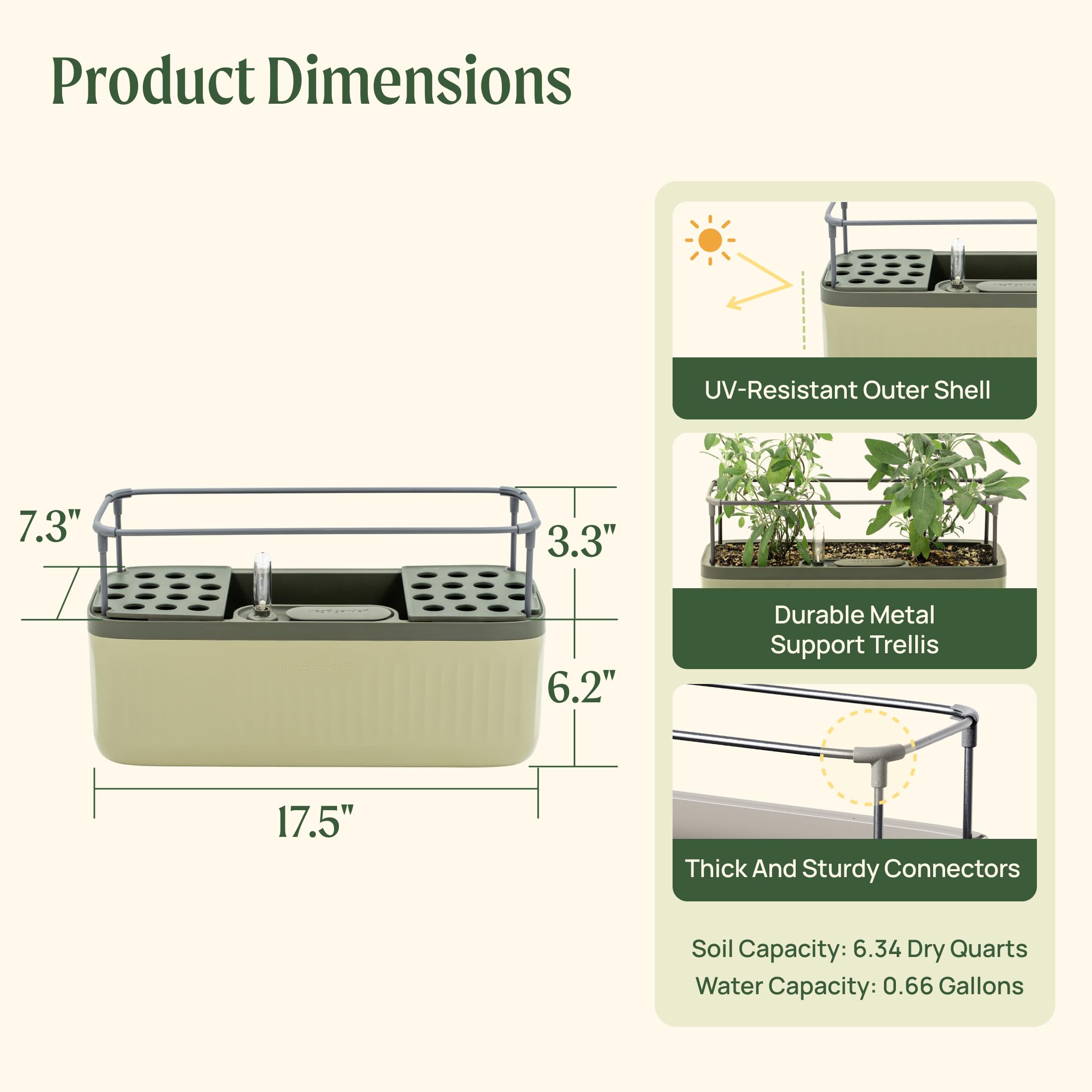 Vego Garden Herb Indoor Plant Box, Self Watering Planters Pots for Indoor Plants with Trellis for Kitchen Window Sill or Countertop Plants Cage - Fog Gray