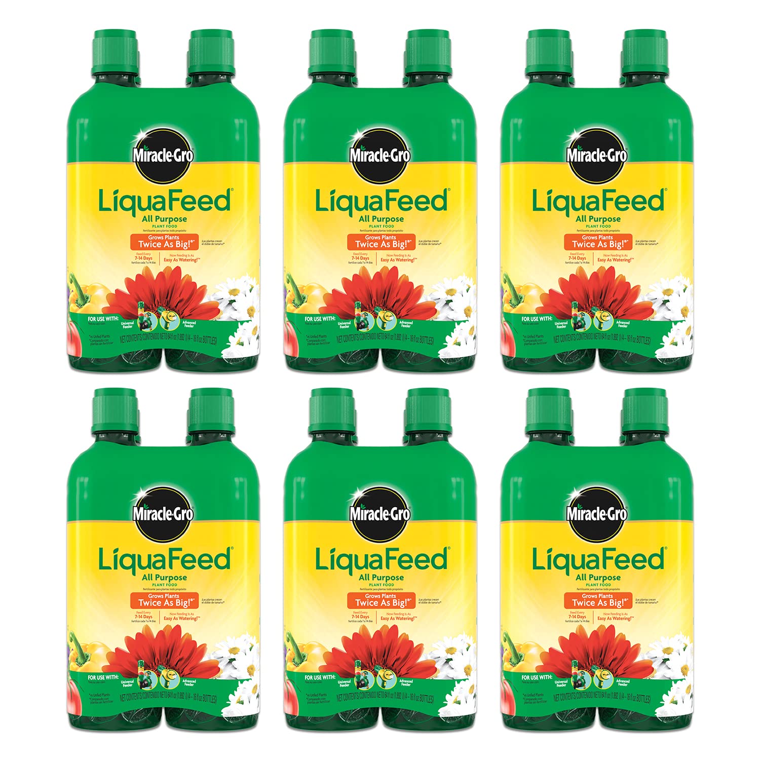 Miracle-Gro LiquaFeed All Purpose Plant Food Refills, Plant Fertilizer, 16 fl. oz., 4 Bottles/Pack (6-Pack)