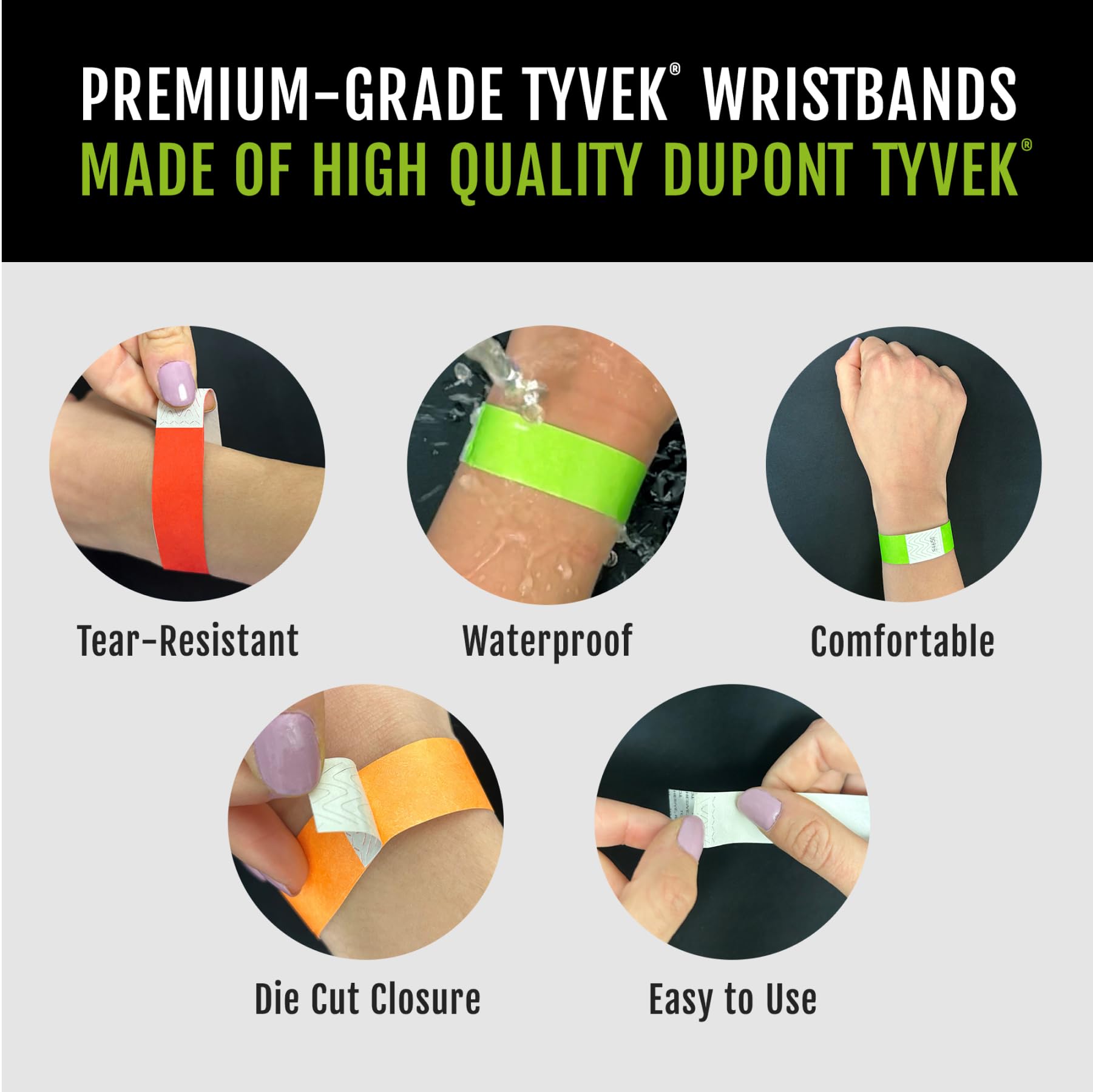 1,000 WristCo 10 Color Variety Pack Tyvek Wristbands for Events - Comfortable Tear Resistant Paper Bracelets ID Wrist Bands for Concerts Festivals Admission Party Identification