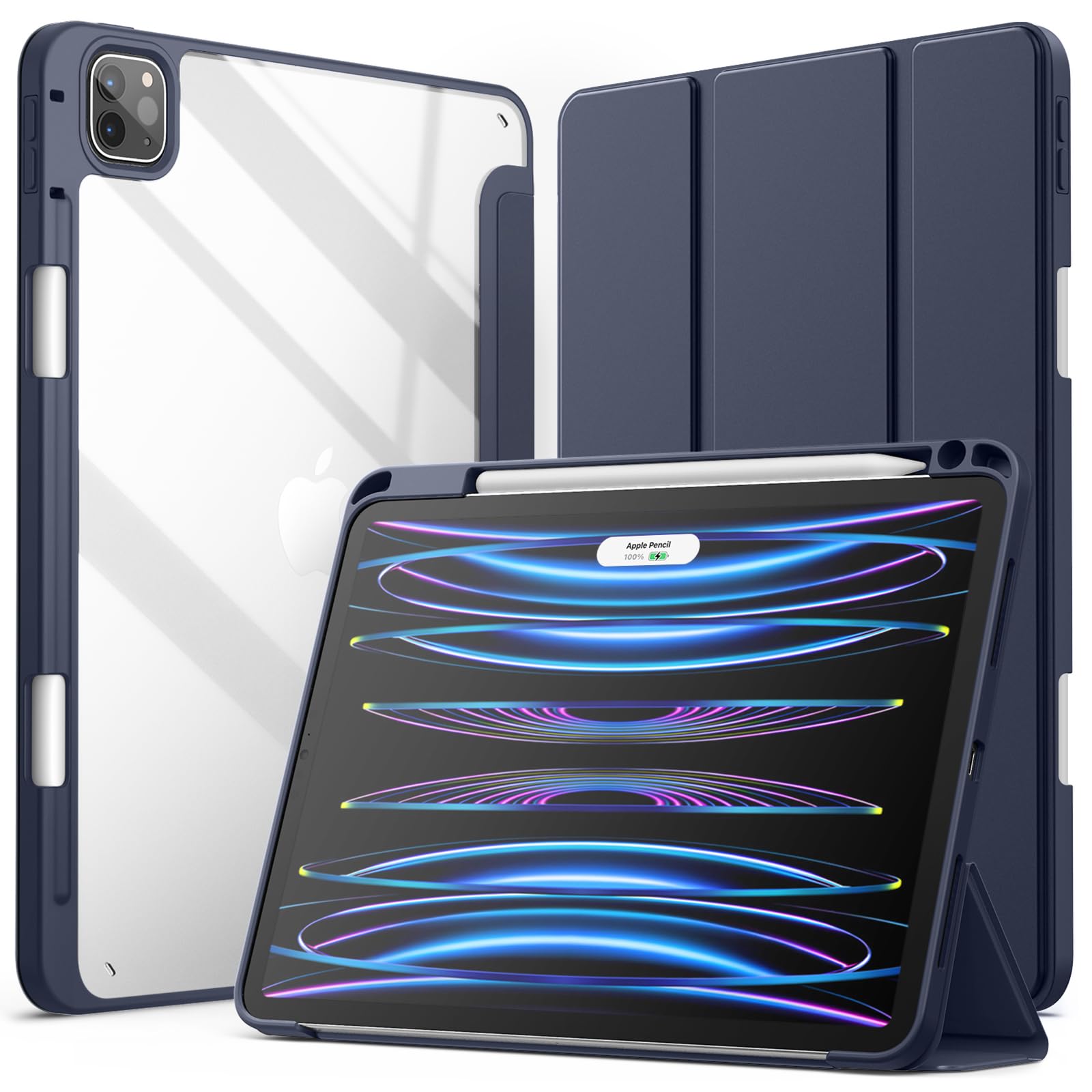 JETech Case ONLY for iPad Pro 11 Inch (2022/2021/2020/2018) with Pencil Holder, Clear Transparent Back Shell Slim Stand Shockproof Tablet Cover, Auto Wake/Sleep (Black)