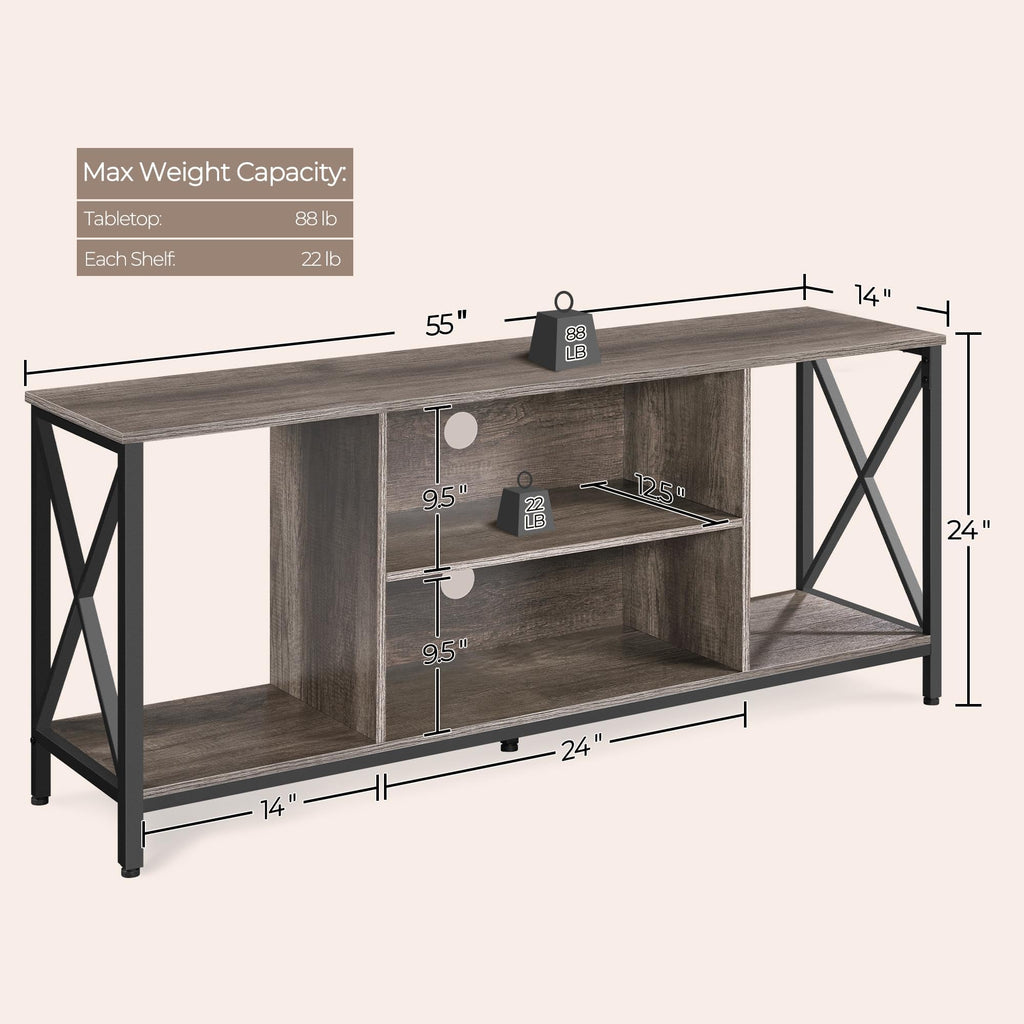 Yaheetech Industrial TV Stand for 55 Inch TV, Entertainment Center Media Console Table with Open Storage for Living Room, Wood Modern Furniture, Gray