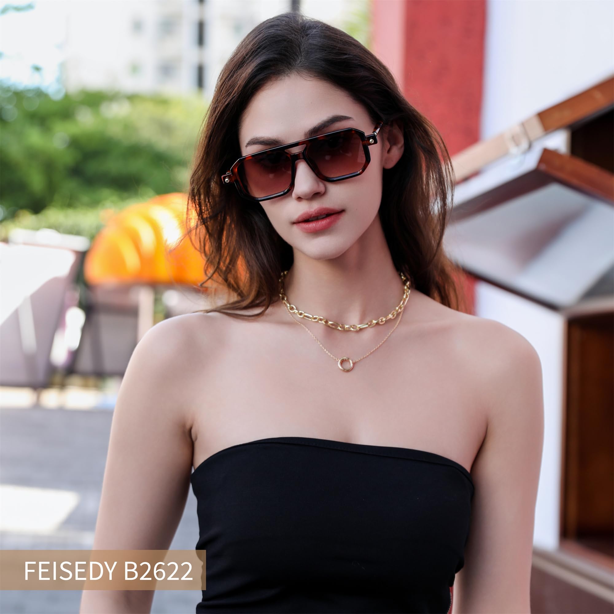 FEISEDY Vintage Square 70s Flat Aviator Sunglasses Women Men Classic Retro Stylish Frame UV400 Sunglasses B2622