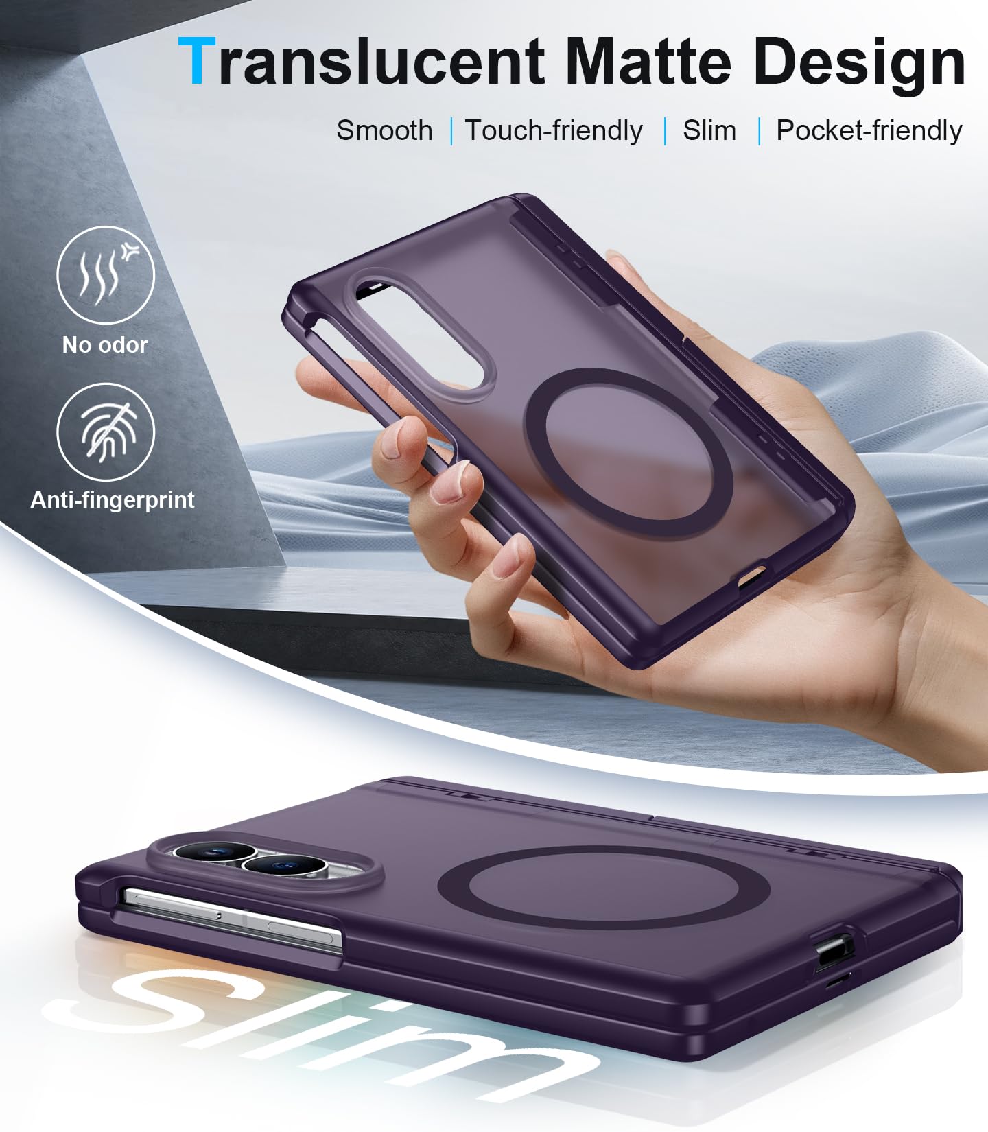 for Samsung Galaxy Z Fold 8 Case,[Compatible with MagSafe][Built-in HD Screen Protector & Kickstand][Hinge Protection]Translucent Matte Full-Body Shockproof Phone Case for Galaxy Z Fold 8,Black