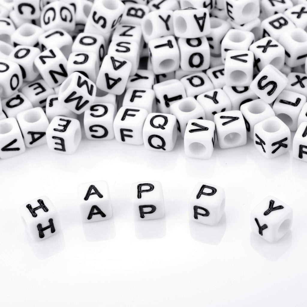 Augshy 700PCS White Letter Beads Alphabet Beads for Making DIY (6mm) | Premium Acrylic Cube Shape, Ideal Bracelets and Keychains, Large Hole Design for Easy Paracord Threading