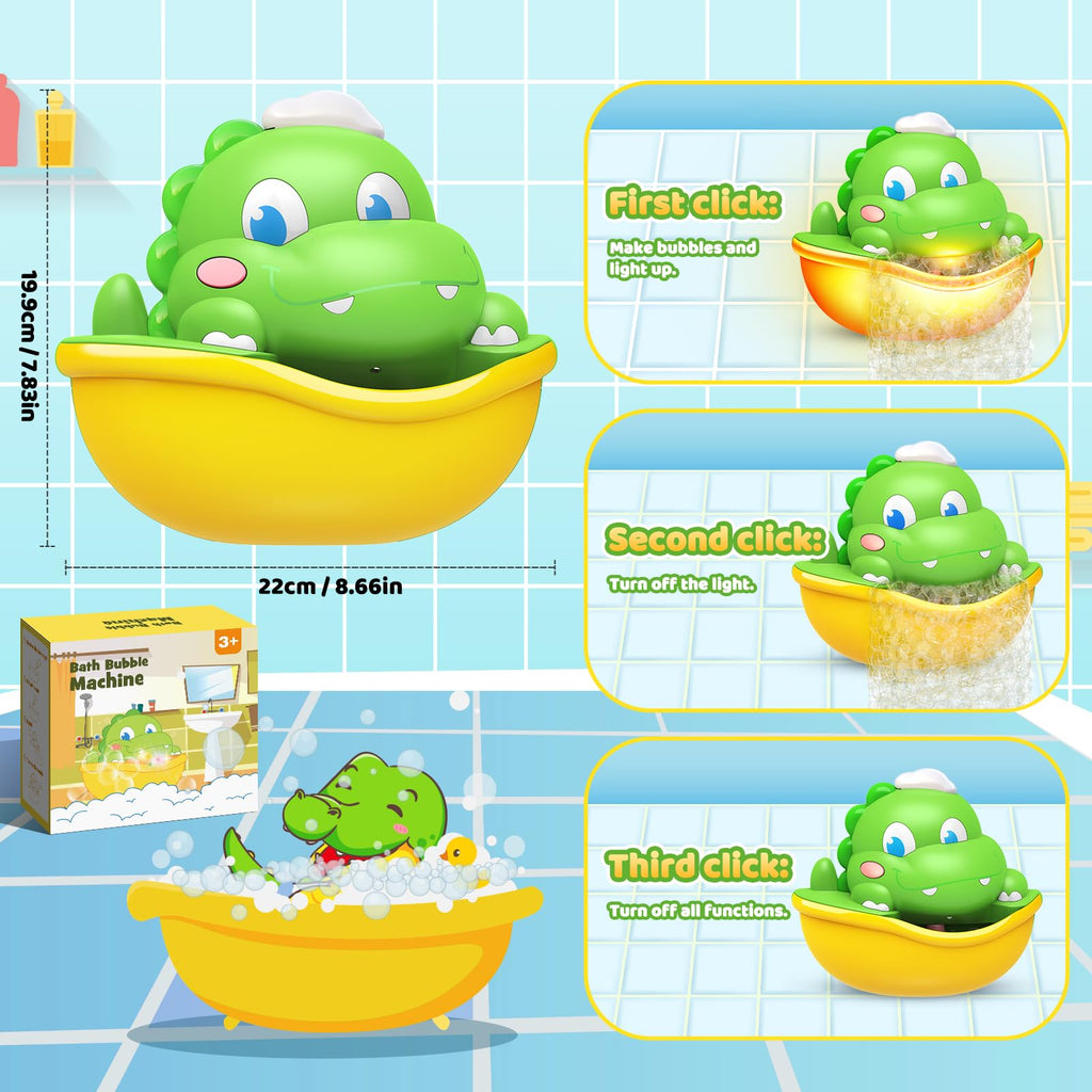 Bath Toys,Light-Up Bath Bubble Machine Automatic Bubble Maker Bathroom Toy for Kids Ages 1-3 4-8 Toddler Bathub Toy Easter Basket Stuffers Dinosaur Toys for Kids 3-5