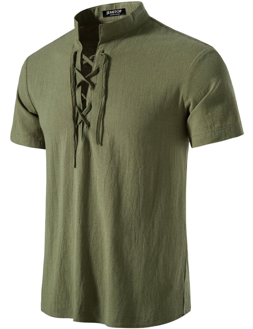 JEMITOP Men's Pure Cotton Vintage Short Sleeve Lace Up Shirts for Renaissance Pirate Viking Medieval Costume