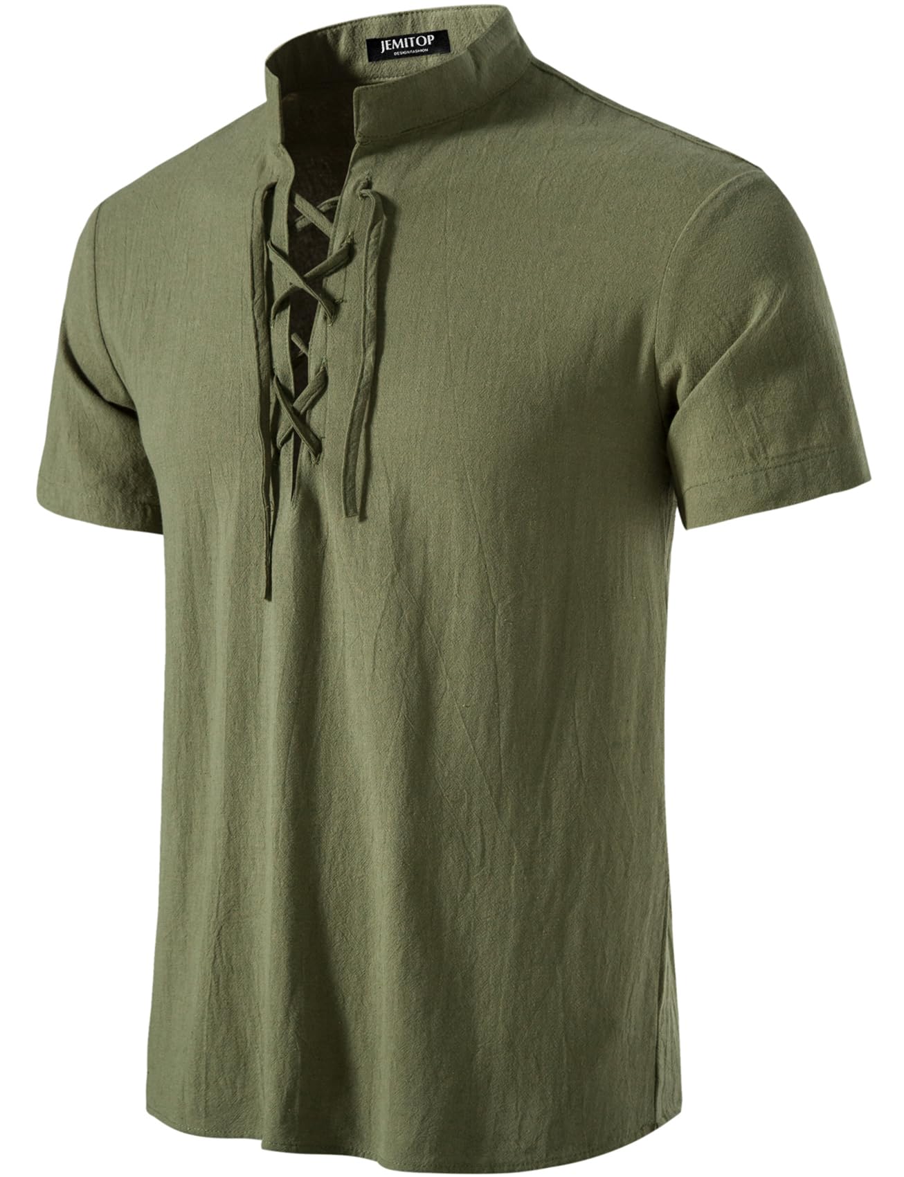 JEMITOP Men's Pure Cotton Vintage Short Sleeve Lace Up Shirts for Renaissance Pirate Viking Medieval Costume