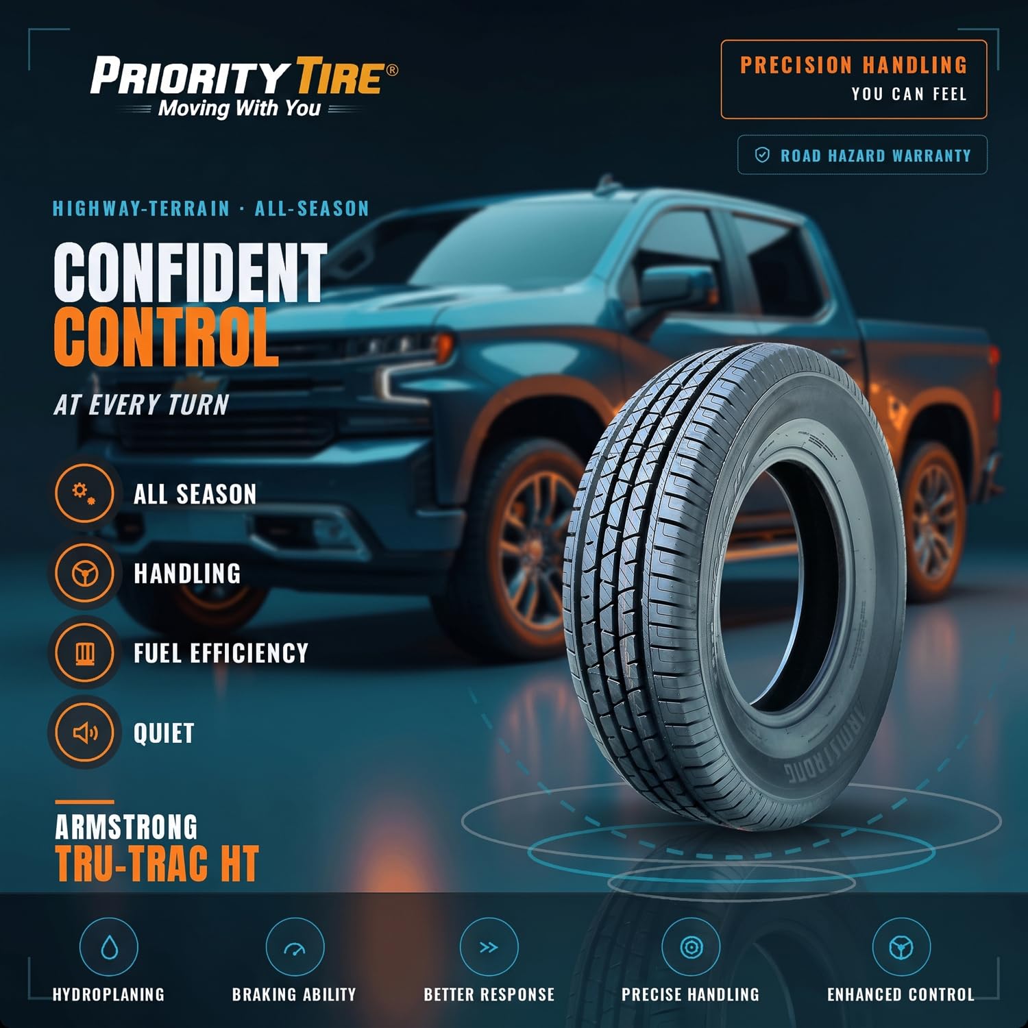 Armstrong Tru-Trac HT All-Season Truck/SUV Highway Radial Tire-215/70R16 215/70/16 215/70-16 100H Load Range SL 4-Ply BSW Black Side Wall UTQG 740AA