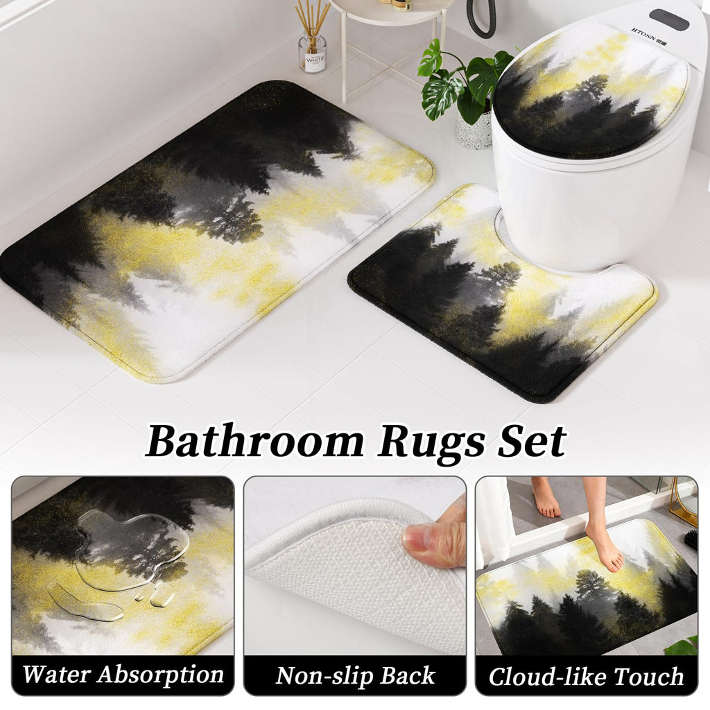 XLHOMO 24 PCS Black Bathroom Accessories Set with Shower Curtain and Rugs, Bathroom Decor Set with Trash Can, Toilet Brush, Soap Dispenser, Toothbrush Holder, Tumbler, Soap Dish and Jars