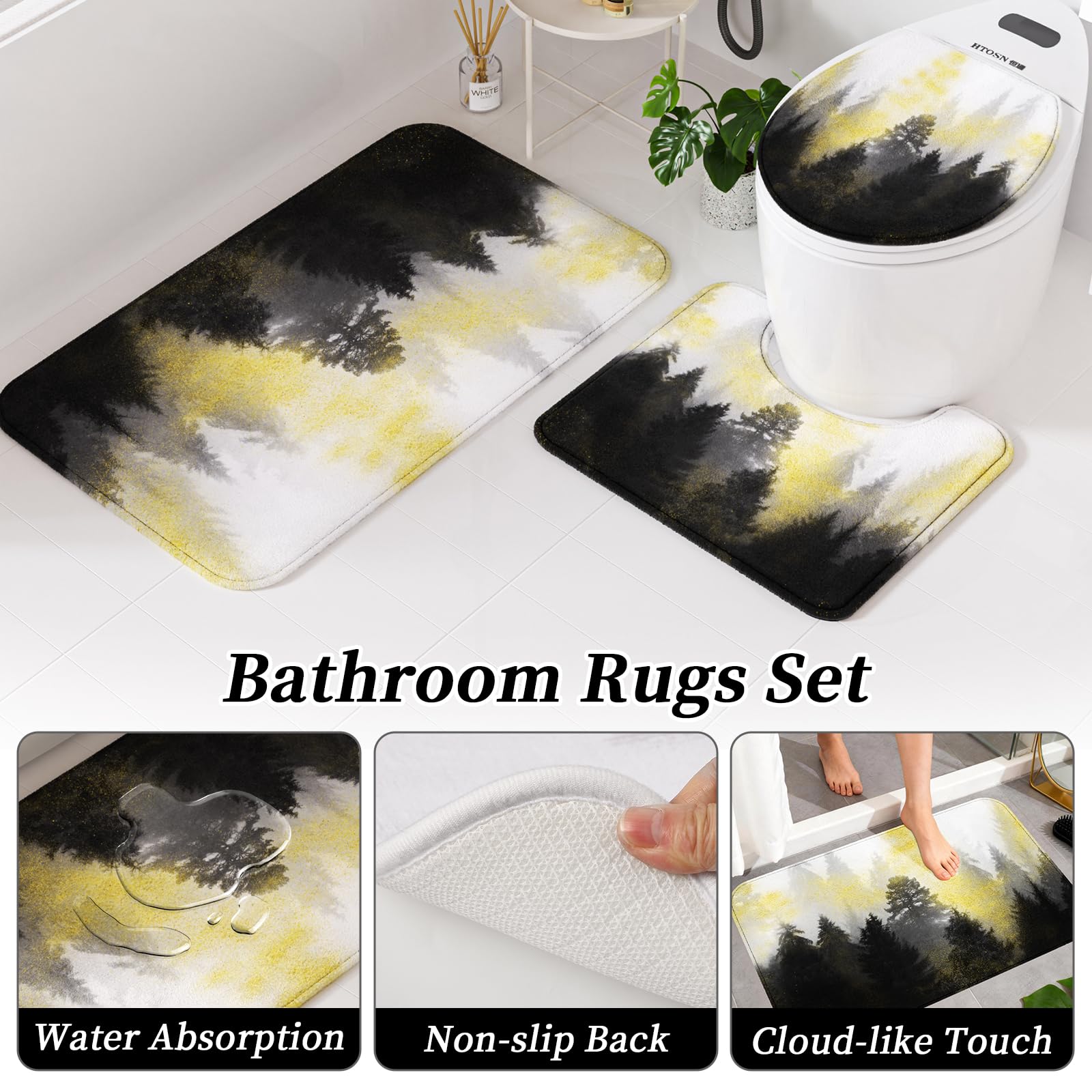 XLHOMO 24 PCS Black Bathroom Accessories Set with Shower Curtain and Rugs, Bathroom Decor Set with Trash Can, Toilet Brush, Soap Dispenser, Toothbrush Holder, Tumbler, Soap Dish and Jars