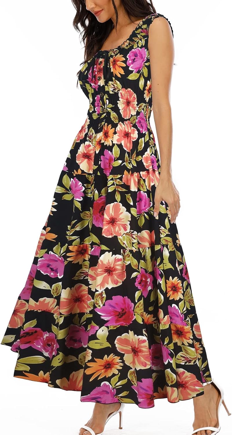 OSTOO Women's 2026 Summer Boho Floral Print Tiered Casual Flowy Long Maxi Dress