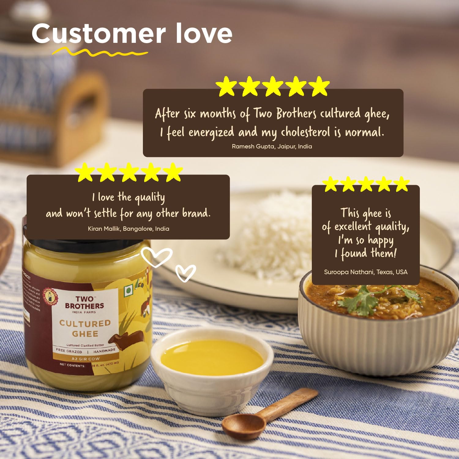 Grass Fed A2 Cultured Ghee | Gir Cow Ghee | Clarified Butter | Cultured Desi Ghee,Non-GMO, Lactose-Free, Keto Friendly - Two Brothers Organic Farms (16 fl oz (500 ml) Plastic)