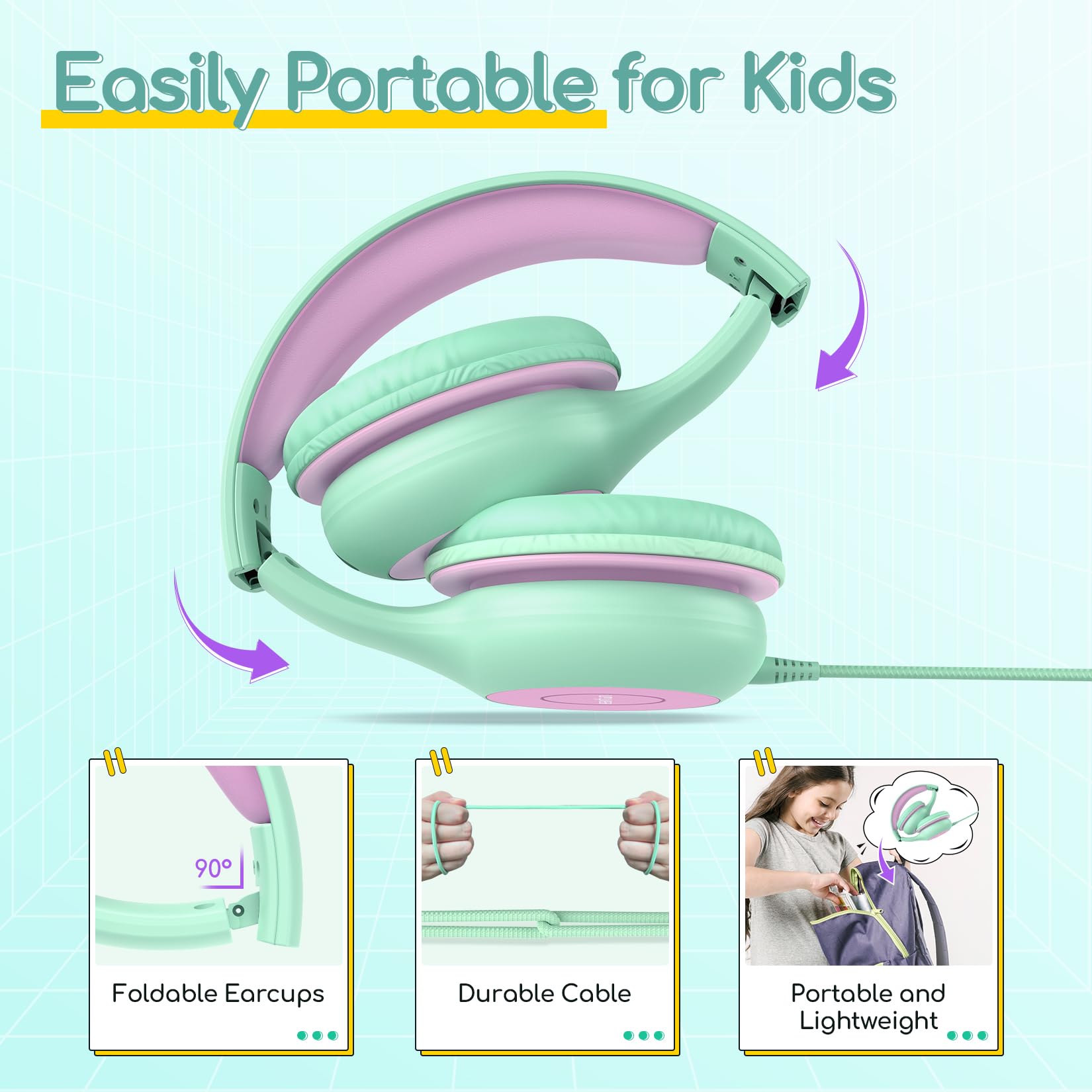 EarFun K1 Kids Headphones Wired with Microphone, 85/94dB Volume Limit Headphones for Kids, Portable Wired Headphone with Shareport, Stereo Sound Foldable Headset for School/Tablet/iPad, Black Red