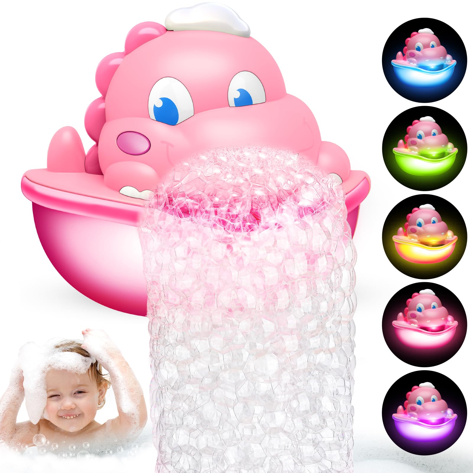 Bath Toys,Light-Up Bath Bubble Machine Automatic Bubble Maker Bathroom Toy for Kids Ages 1-3 4-8 Toddler Bathub Toy Easter Basket Stuffers Dinosaur Toys for Kids 3-5