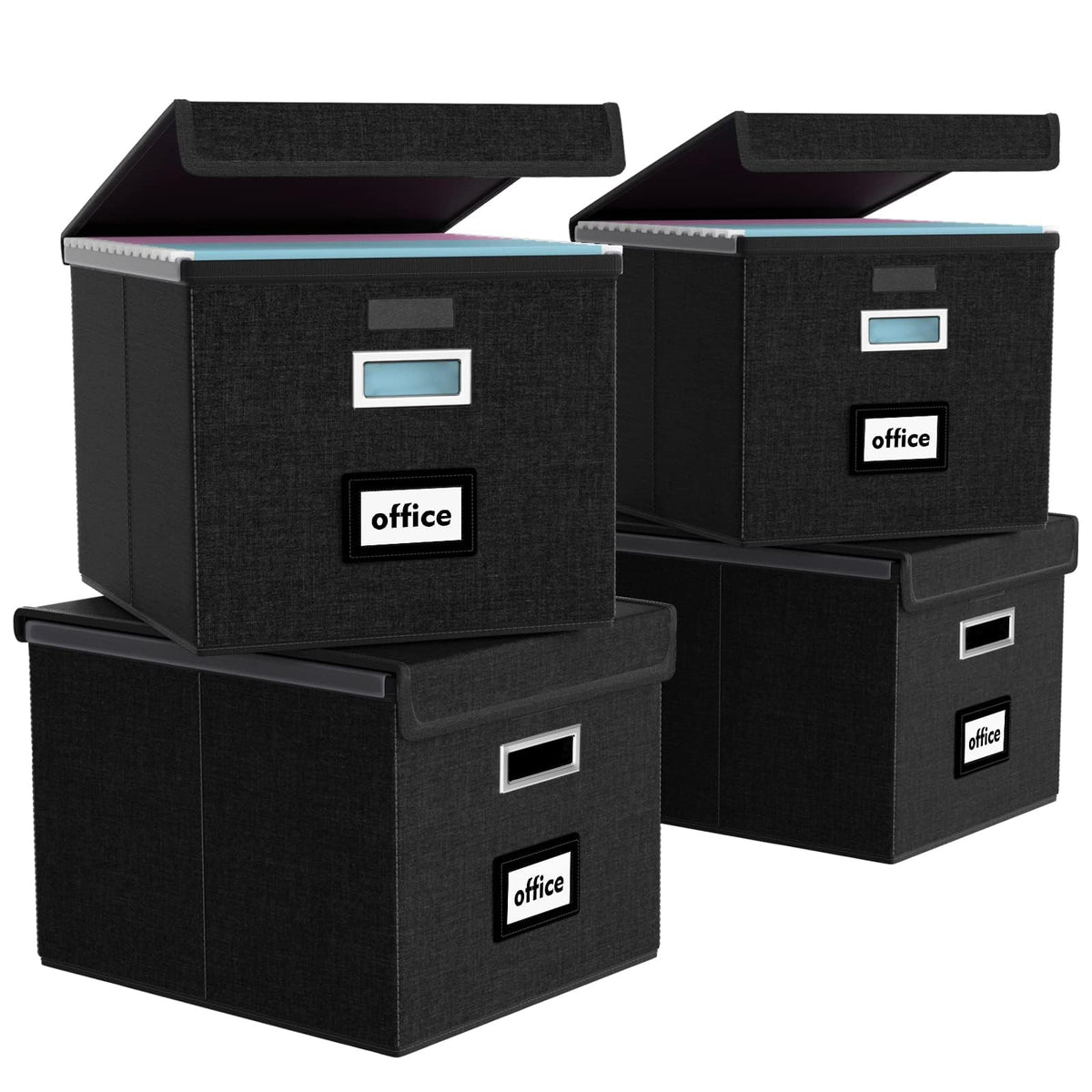 File Organizer Box with Lid, Collapsible Faux Leather Hanging File Folder Box Organizer with Plastic Slides, Decorative Home/Office Filing System Boxes for File and Folders Storage