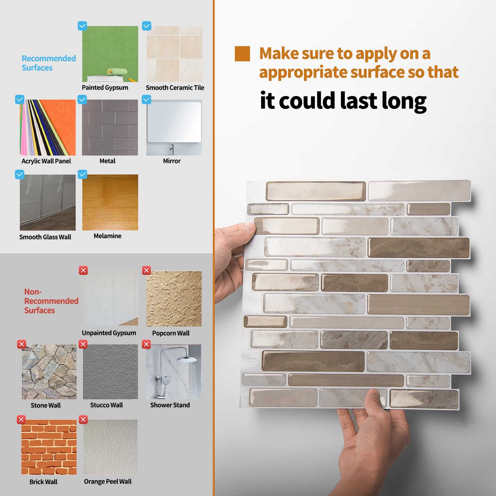 WOWSTAR 10-Sheet Peel and Stick Backsplash Tile for Kitchen, Back Splash Stick On Tiles for Kitchen Wall (Sand)