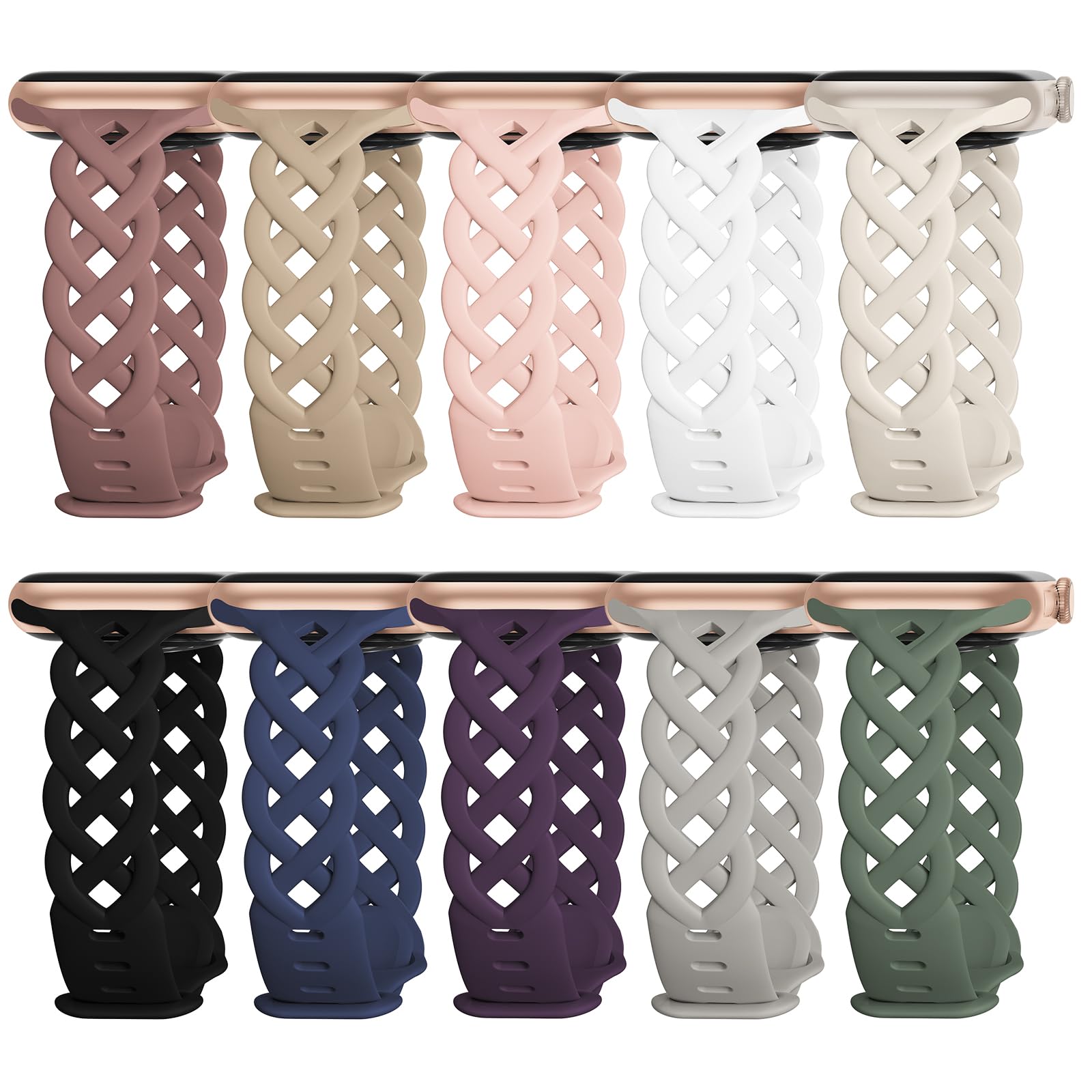 Slim Silicone Bands Compatible with Apple Watch Band 40mm 38mm 41mm 44mm 45mm 46mm 49mm 42mm Women Floral Breathable Braided Lace Thin Sport Strap Replacement Wristbands iWatch SE Series 11 10 9 8 7 6 5 4 3 ultra 2