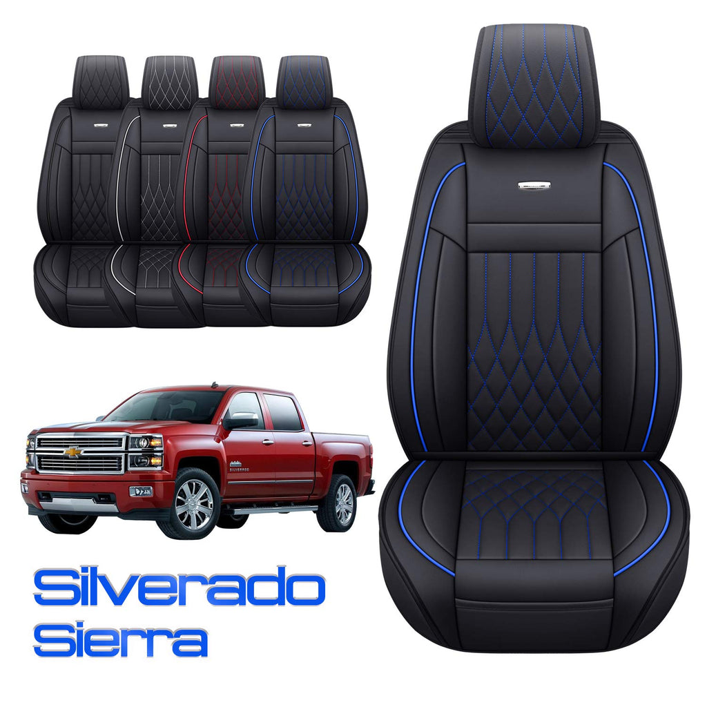 Aierxuan 2Pcs Front Chevy Silverado GMC Sierra Car Seat Covers, Custom Fit 2007-2026 1500 2500 HD 3500 HD Crew, Double, Extended Cab or Pickup Truck, with Waterproof Faux Leather (Black)