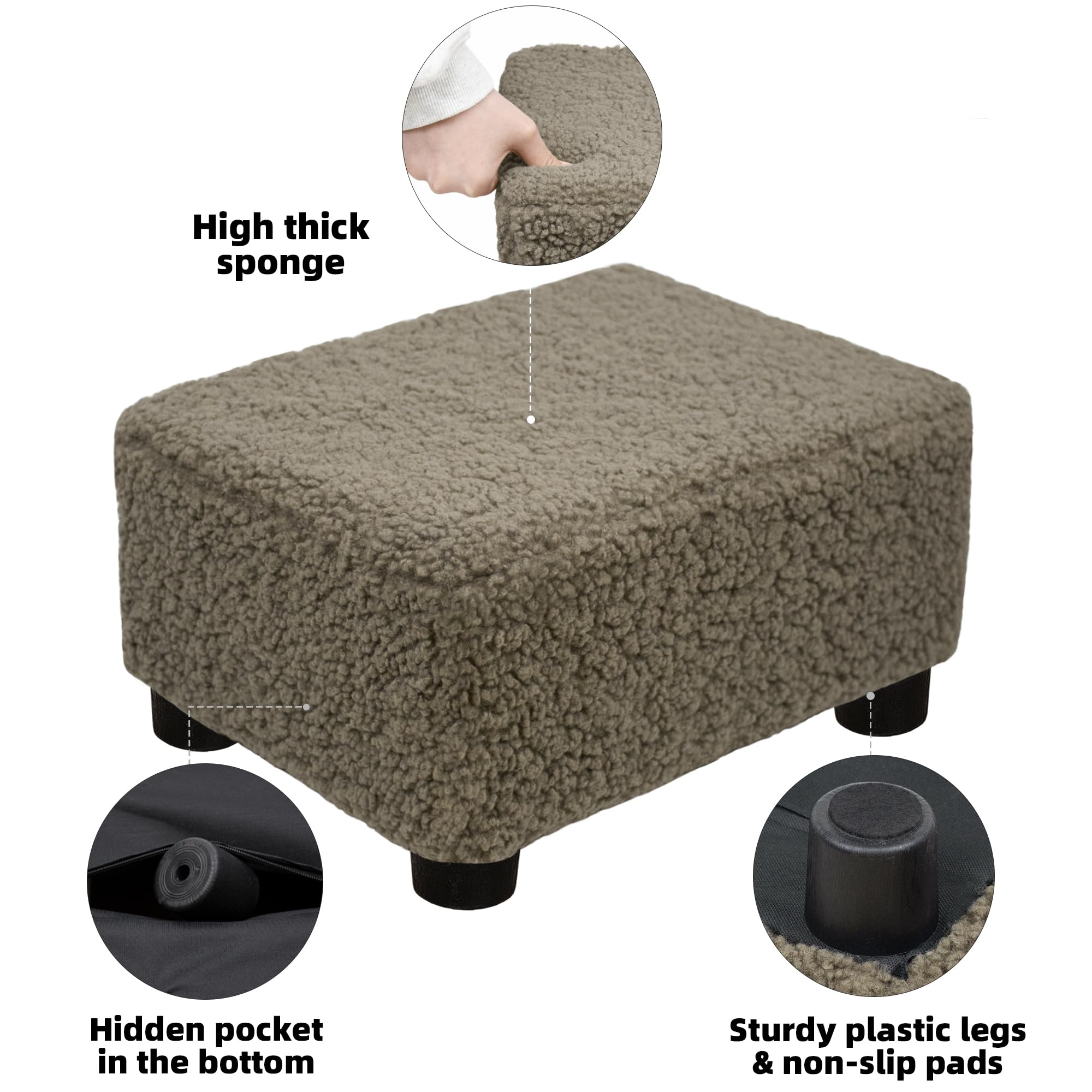 CAROLMADE Small Foot Stool Ottoman Footstool with Legs Under Desk Footrest for Living Room Bedroom and Office, Black