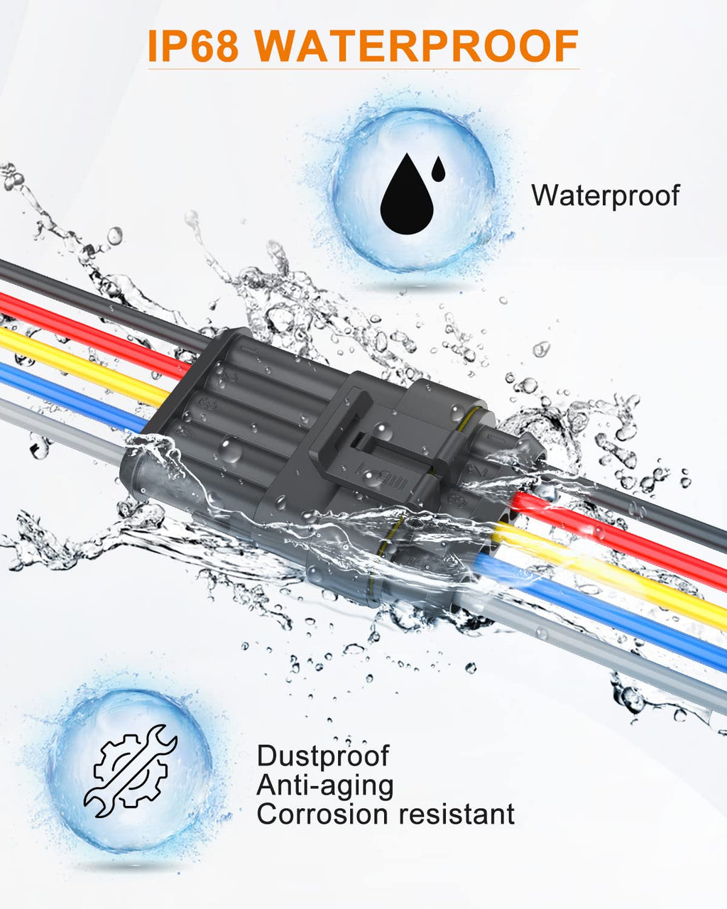 NAOEVO 2 Pin Connector Waterproof, 16 AWG 2 Wire Connectors, Automotive Electrical Male and Female Plug with Heat Shrink Tubing for Car Truck Boat Wire Connection, 6 Kits