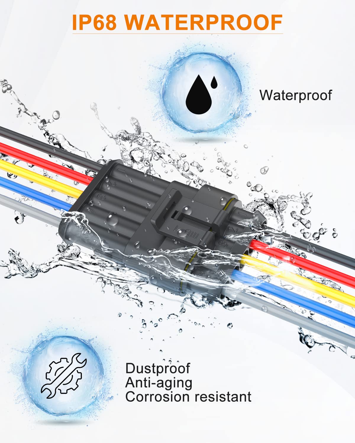 NAOEVO 2 Pin Connector Waterproof, 16 AWG 2 Wire Connectors, Automotive Electrical Male and Female Plug with Heat Shrink Tubing for Car Truck Boat Wire Connection, 6 Kits