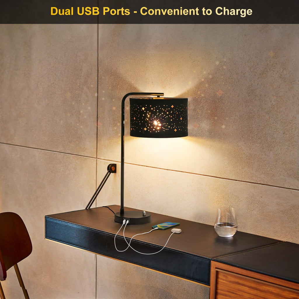 Table Lamps Set of 2, Fully Dimmable Bedside Lamp with USB C+A Charging Ports, Modern Nightstand Lamps with Linen Fabric Shades, Tall Desk Lamp for Bedroom, Living Room, Office, LED Bulb Included