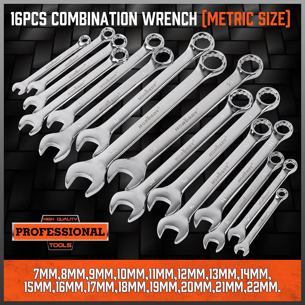 HORUSDY Large Wrench Set with Rolling Pouch | Metric | 6-Piece | 23mm, 24mm, 26mm, 27mm, 30mm, 32mm | 12 Point | Chrome Vanadium Steel