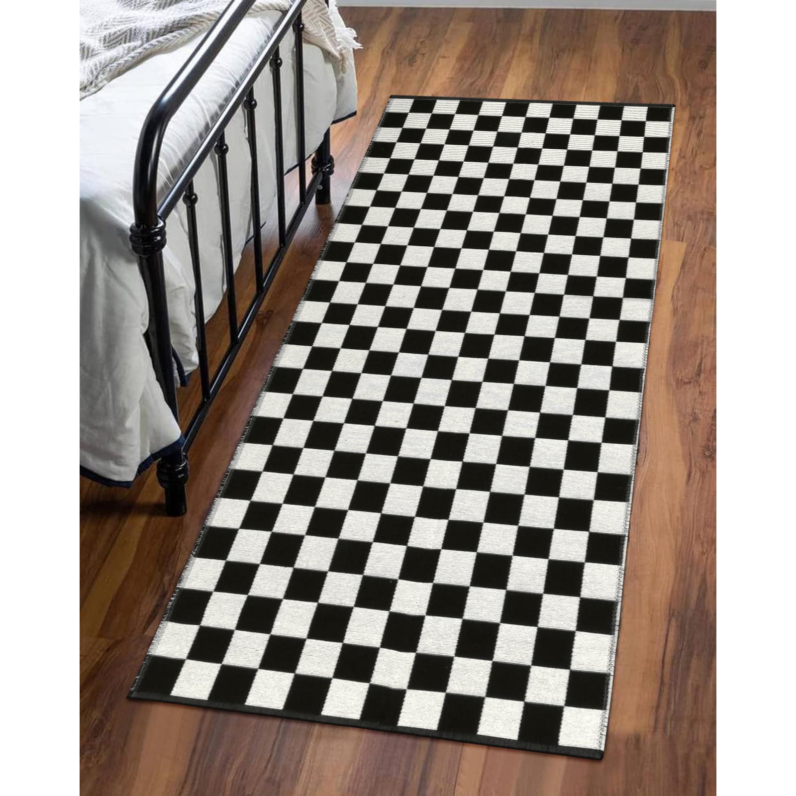 Seavish Checkered Rug, 2x3 Ft Black and White Moroccan Checkerboard Rug Washable Cotton Woven Washable Outdoor Rugs Reversible Floor Mat for Front Door Bedroom Entryway Kitchen Entryway