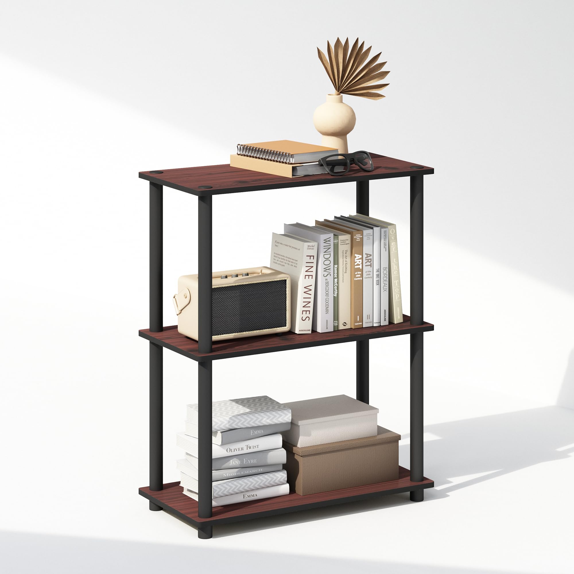 Furinno Turn-N-Tube Book Shelf, 4-Tier Bookshelf, Bookcase with Multipurpose Compact Display Rack, 11.6 x 23.6 x 43.2, for Living Room, Bedroom, Home Office, Americano/Black