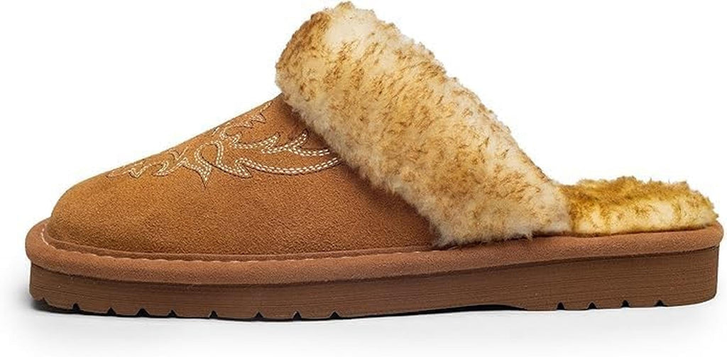 ARIAT Women's Jackie Square Toe Warm Soft Genuine Suede Leather Indoor Outdoor Slippers with Plush Collar