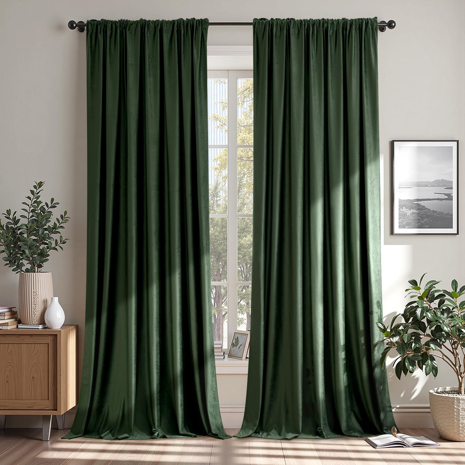 MIULEE Black Velvet Curtains Thermal Insulated Blackout Halloween Curtain Drapes for Bedroom Living Room Darkening 63 Inches Long Curtains Panels Rod Pocket Set of 2