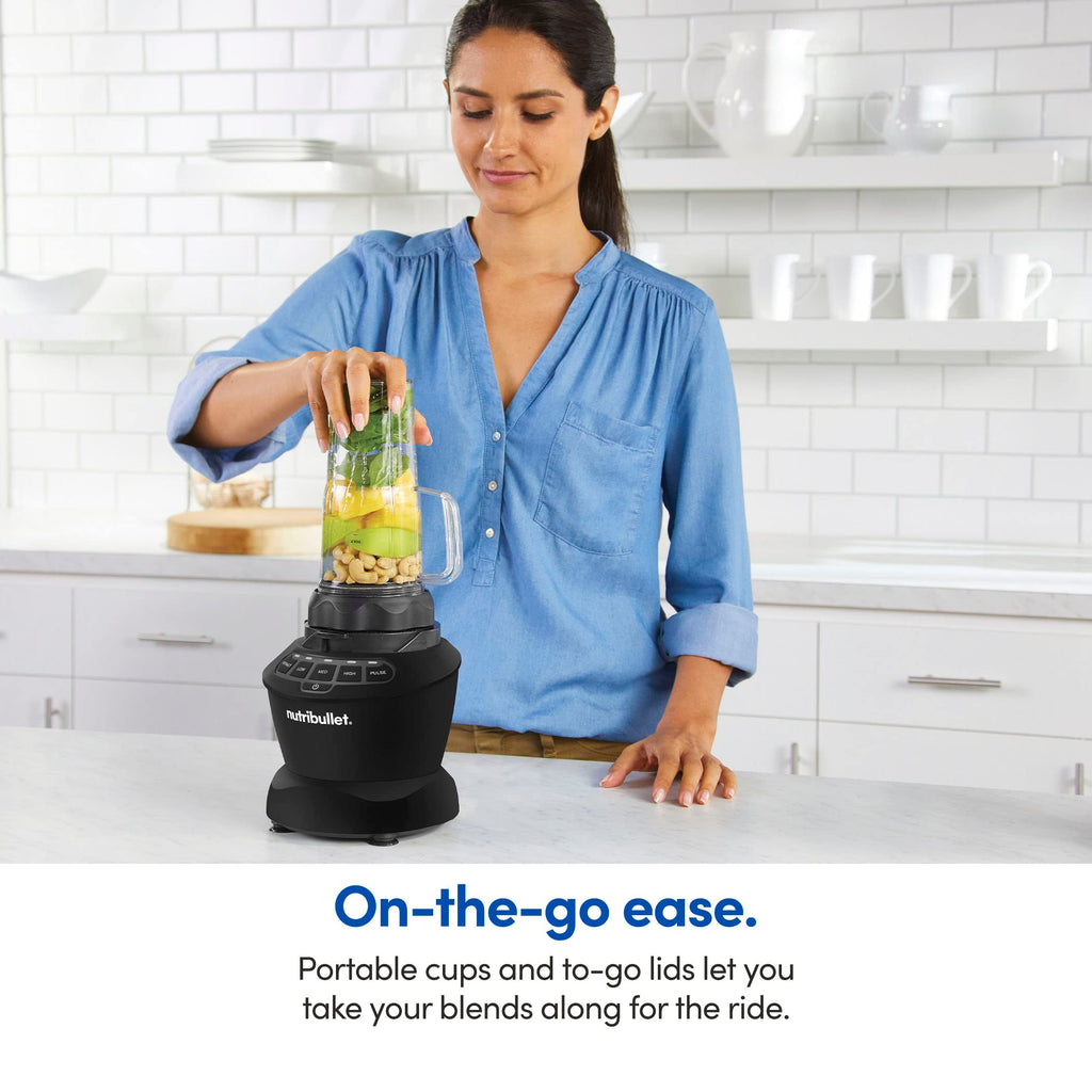 nutribullet Full-Size Blender Combo, Single-Serve & Large Capacity, 1200W, 64oz Pitcher, 32oz Cup, Extractor Blade, 3-Speed, Pulse, Smoothies, Soups, Sauces, Easy Cleaning, Matte Black, NBF50500AK
