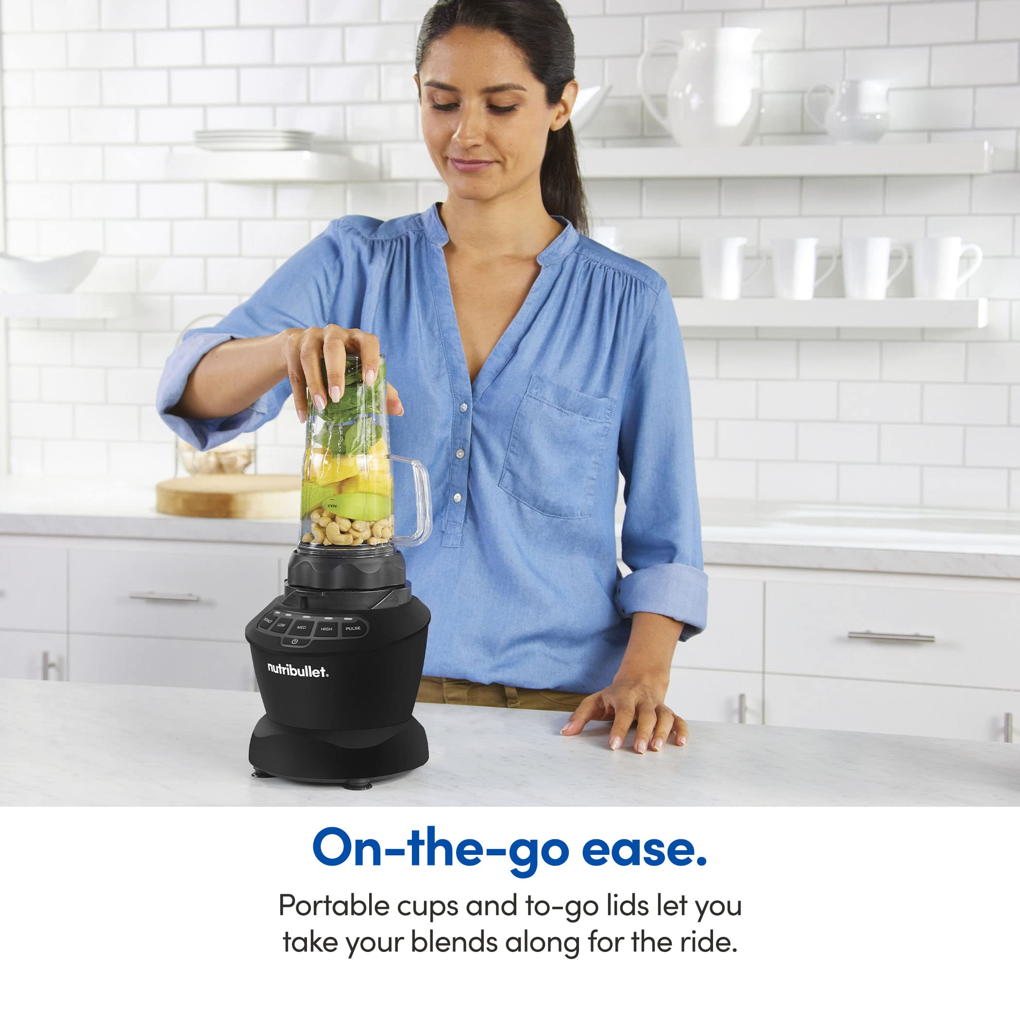 nutribullet Full-Size Blender Combo, Single-Serve & Large Capacity, 1200W, 64oz Pitcher, 32oz Cup, Extractor Blade, 3-Speed, Pulse, Smoothies, Soups, Sauces, Easy Cleaning, Matte Black, NBF50500AK