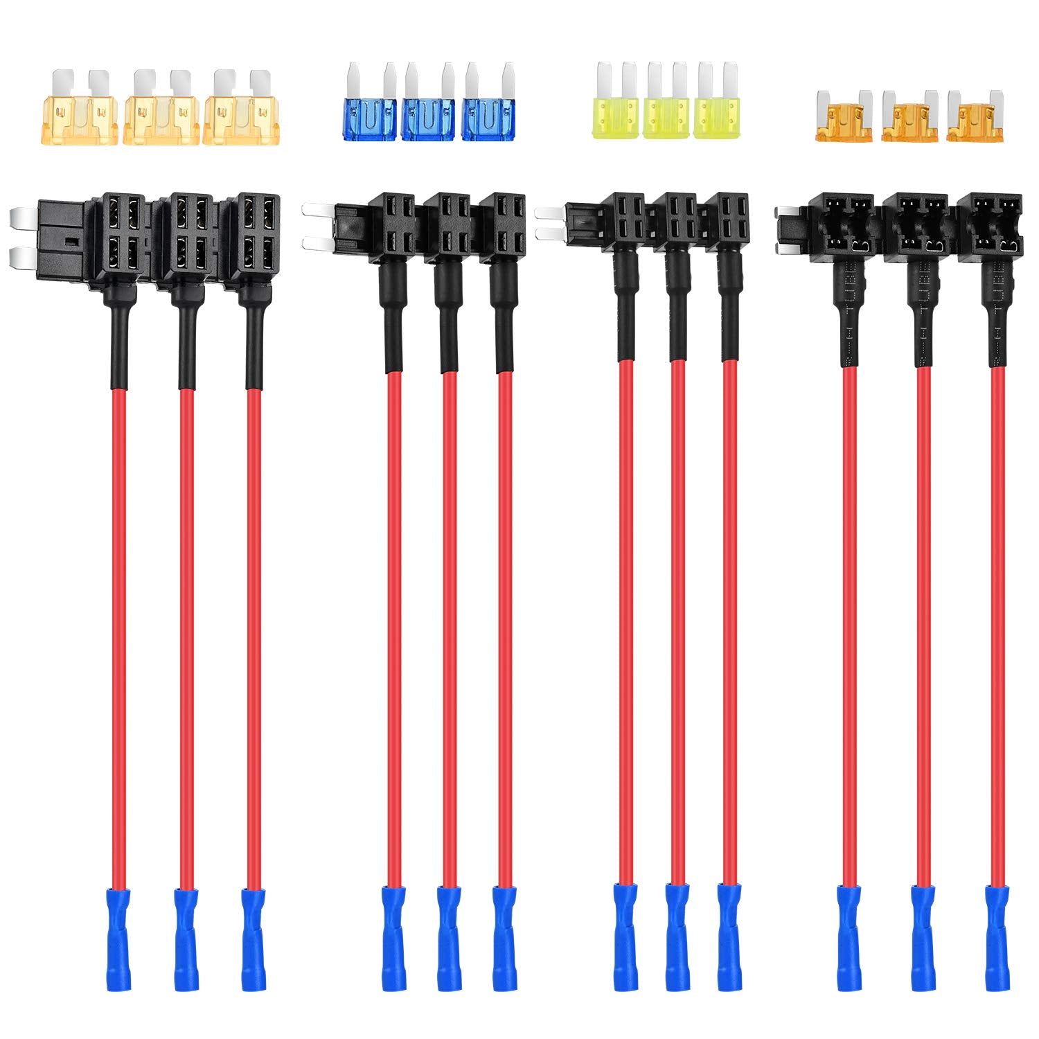 Nilight 12 Pack 12V Car Add-a-Circuit Fuse Tap Standard Mini Micro2 and Low Profile Taps 4 Types ATO ATC ATM APM Holder for Cars Trucks Boats