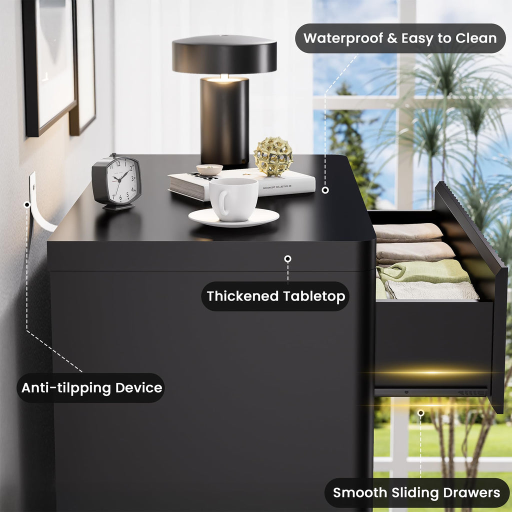 Standifurno Black 56" Tall Dresser for Bedroom, Fluted Modern 6 Drawers Deep Dressers, Wood Chest of Drawers with Handleless, Curved Profil Storage Closet Dressers for Bedroom, Living Room, Hallway