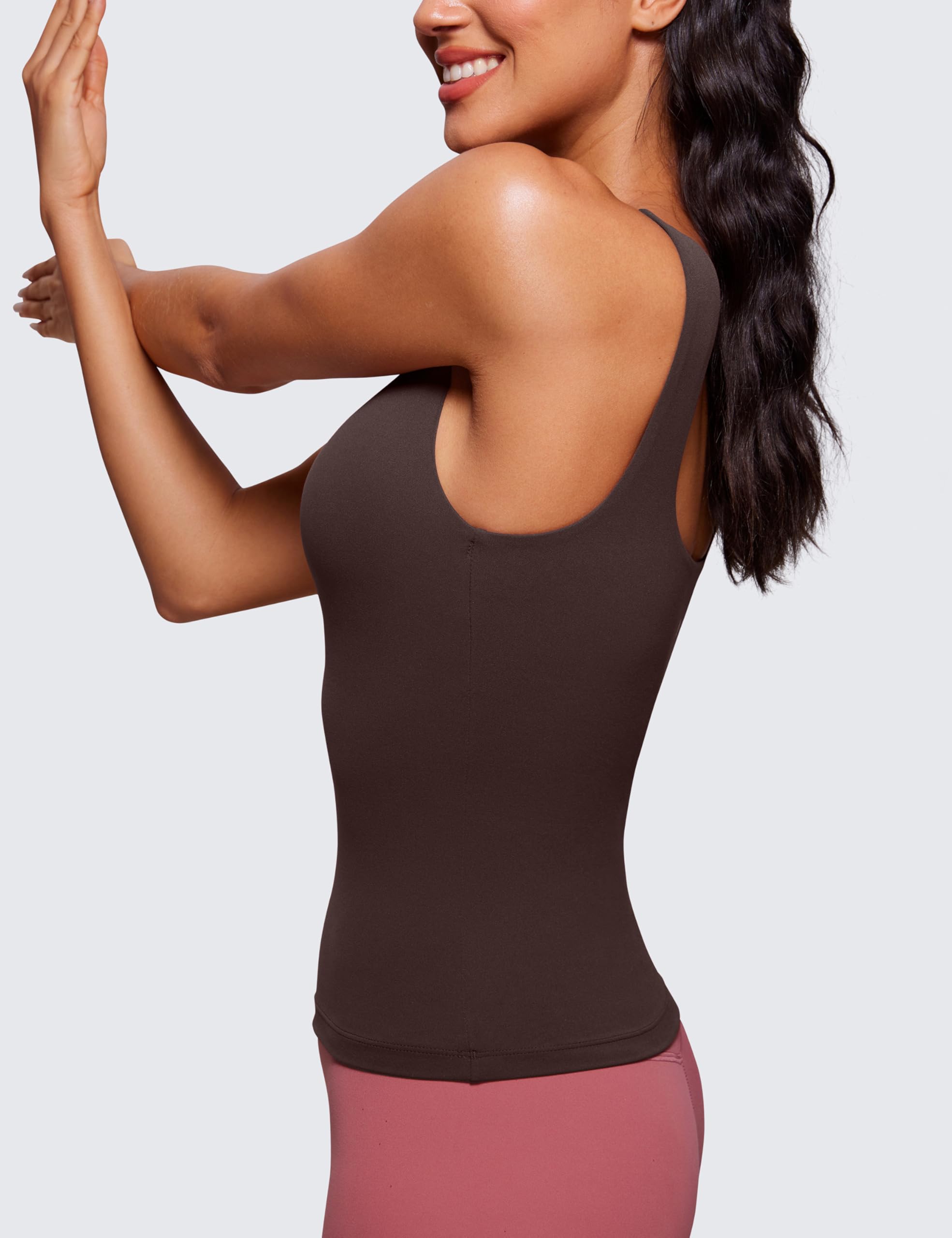 CRZ YOGA Butterluxe U Neck Tank Tops for Women - Padded Athletic Workout Camisole Crop Tops with Built in Bra