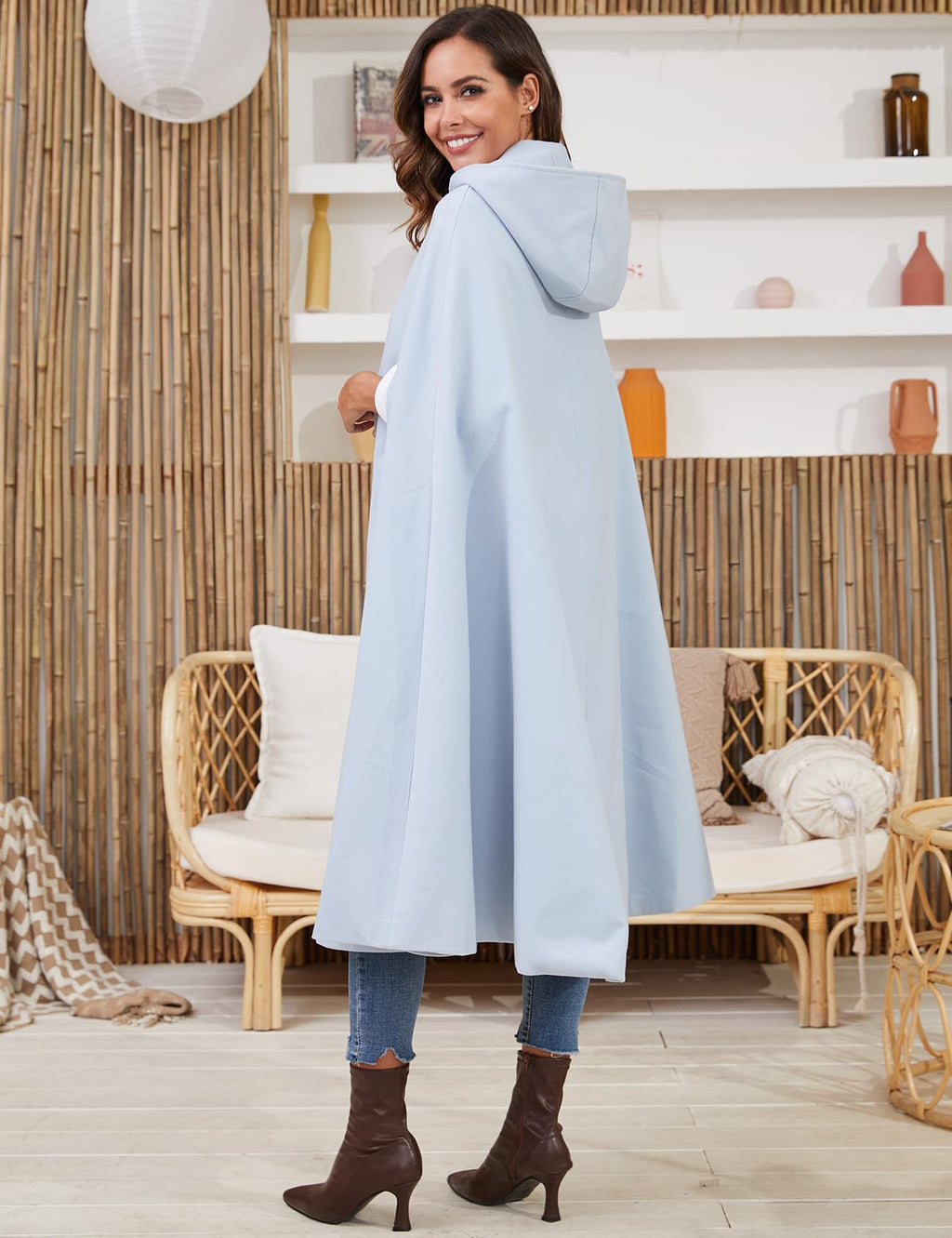 Gihuo Cape Poncho Women's Hooded Maxi Cloak Coat Winter Warm Long Cloak Cosplay Costumes Outerwear