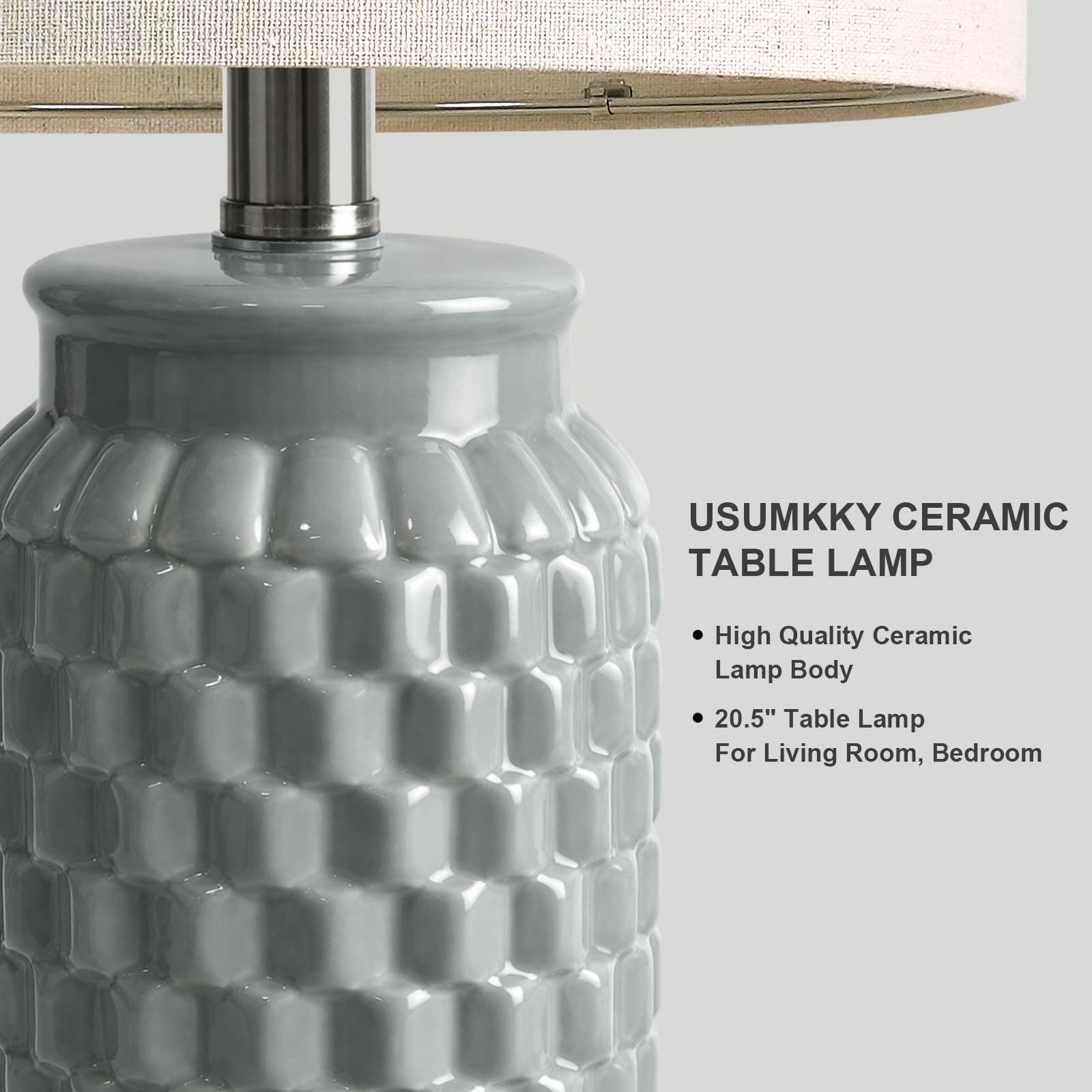 USumkky 20.5" Gold Modern Ceramic Bedside Lamp Set of 2 for Bedroom Decor Farmhouse Table Lamp for Living Room Office Dorm