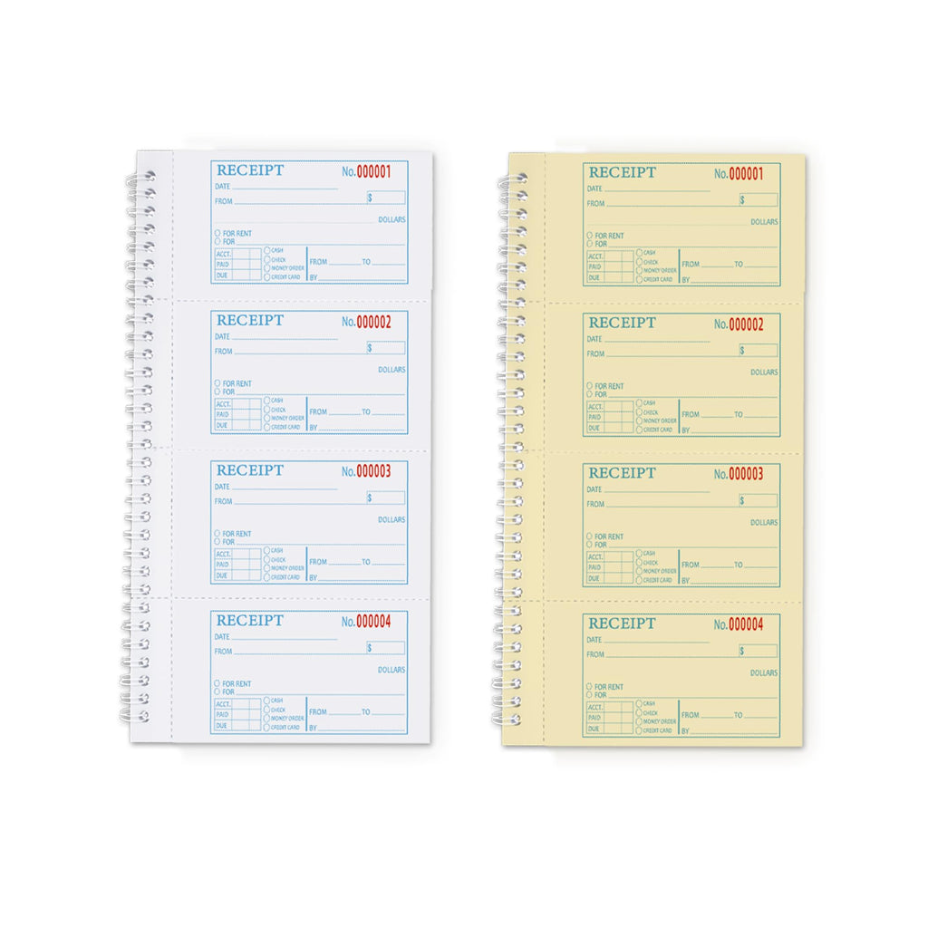Large Money and Rent Receipt Book with Cardboard Insert,2-Part Carbonless,7.9”x11.2” Spiral Bound,200 Sets per Book,4 Receipts per Page for Office Supplier,Rent and Cash Transaction