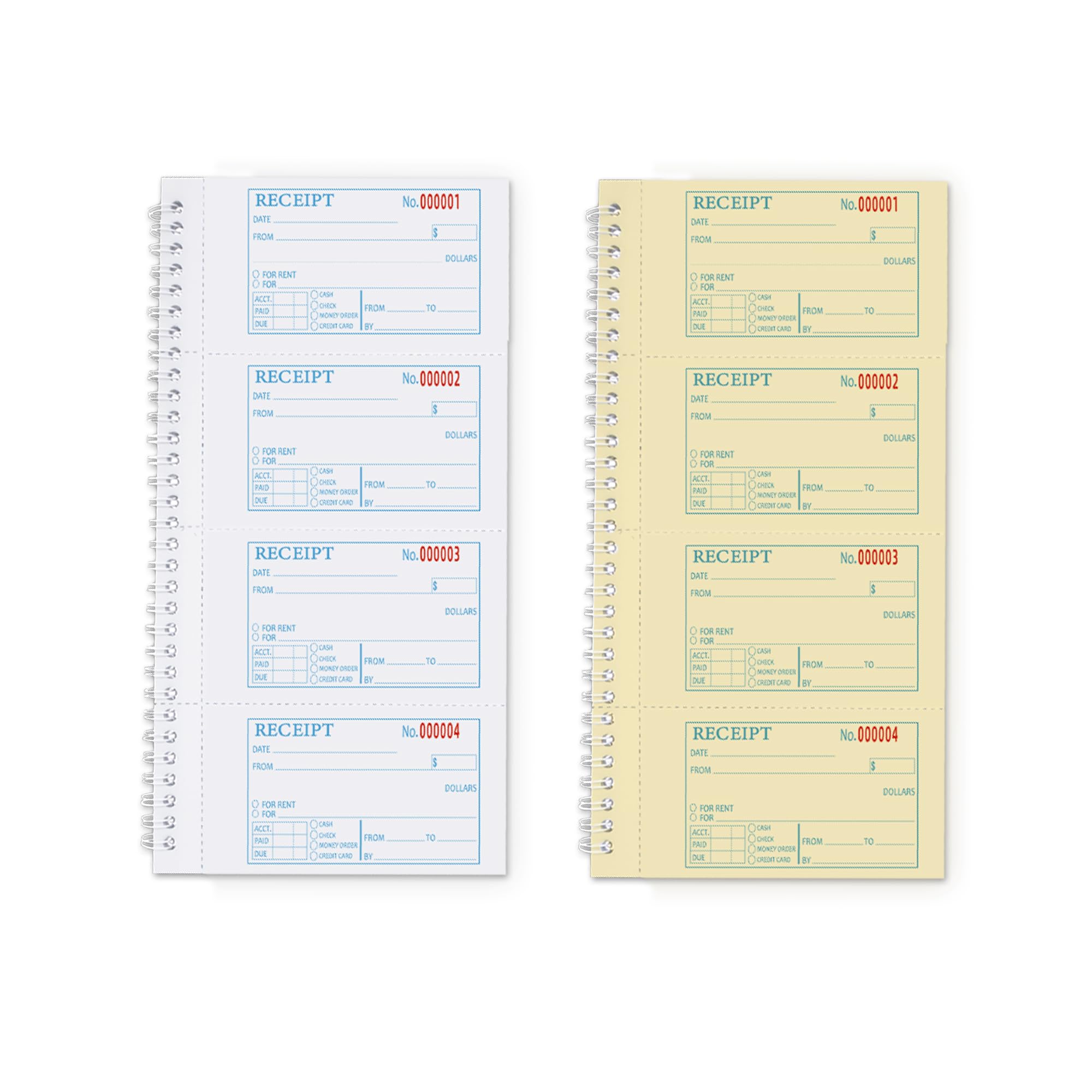 Large Money and Rent Receipt Book with Cardboard Insert,2-Part Carbonless,7.9”x11.2” Spiral Bound,200 Sets per Book,4 Receipts per Page for Office Supplier,Rent and Cash Transaction