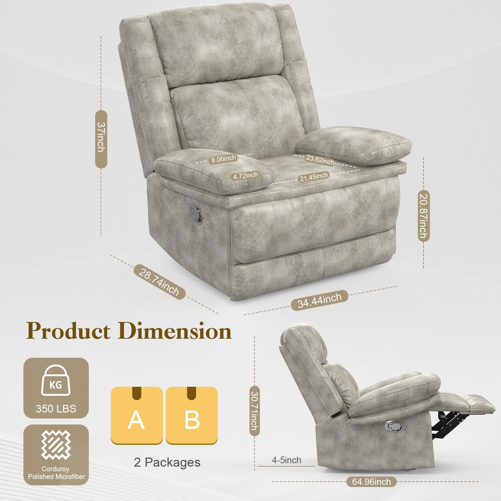 Recliner Chairs for Adults, FSC Certified Massage Reclining Chair with Heated Modern, Ergonomic Lounge Single Reclining Sofa Seat with Cup Holder & Pocket, Living Room Lounge Recliners Black
